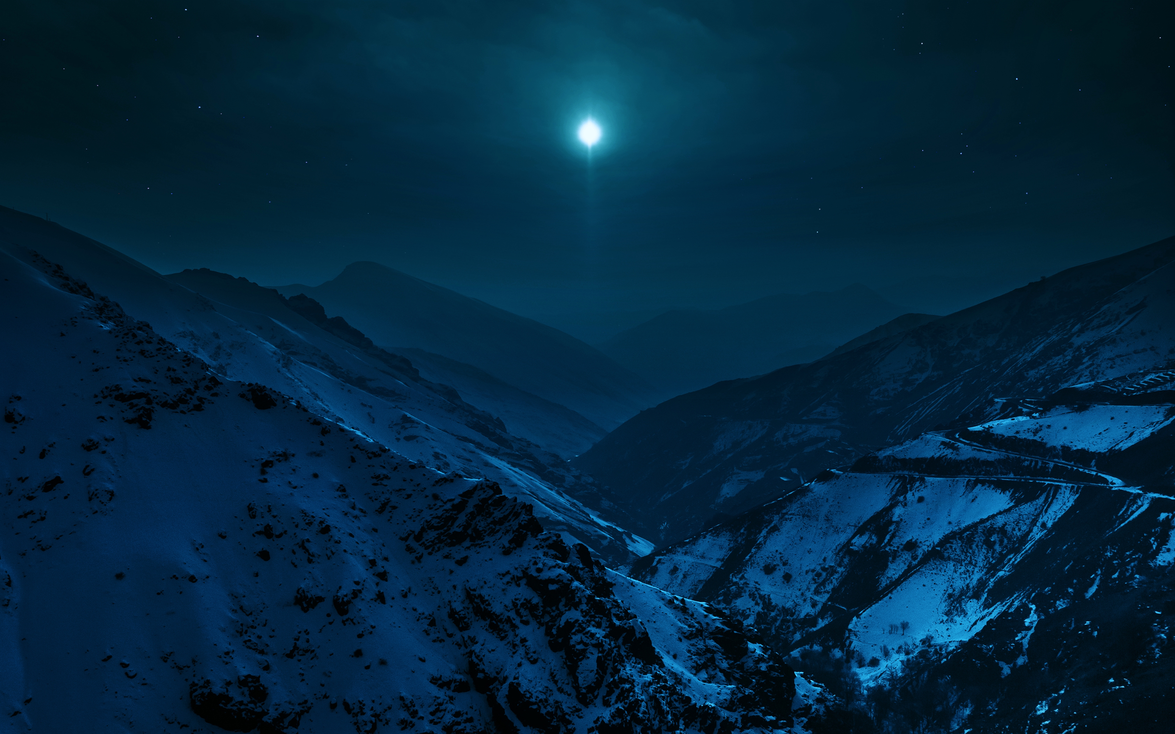 4K Starry Sky Above Snow Covered Mountains Wallpapers