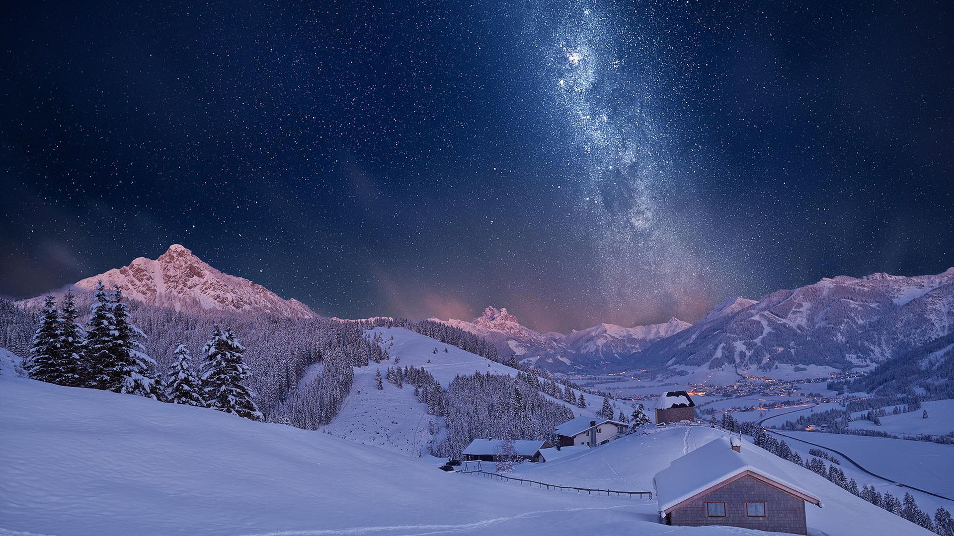 4K Starry Sky Above Snow Covered Mountains Wallpapers