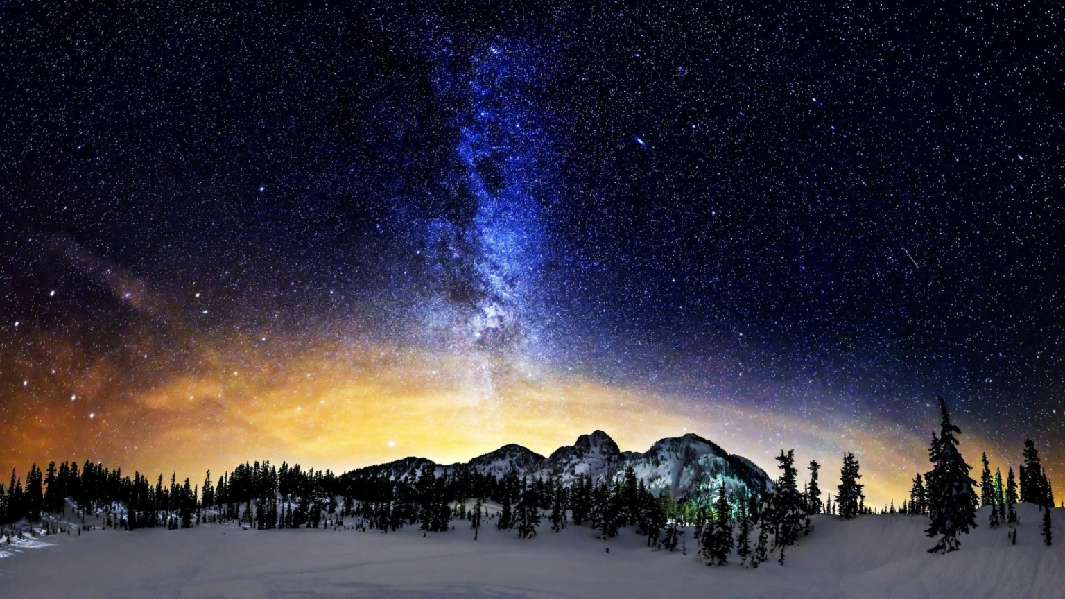 4K Starry Sky Above Snow Covered Mountains Wallpapers