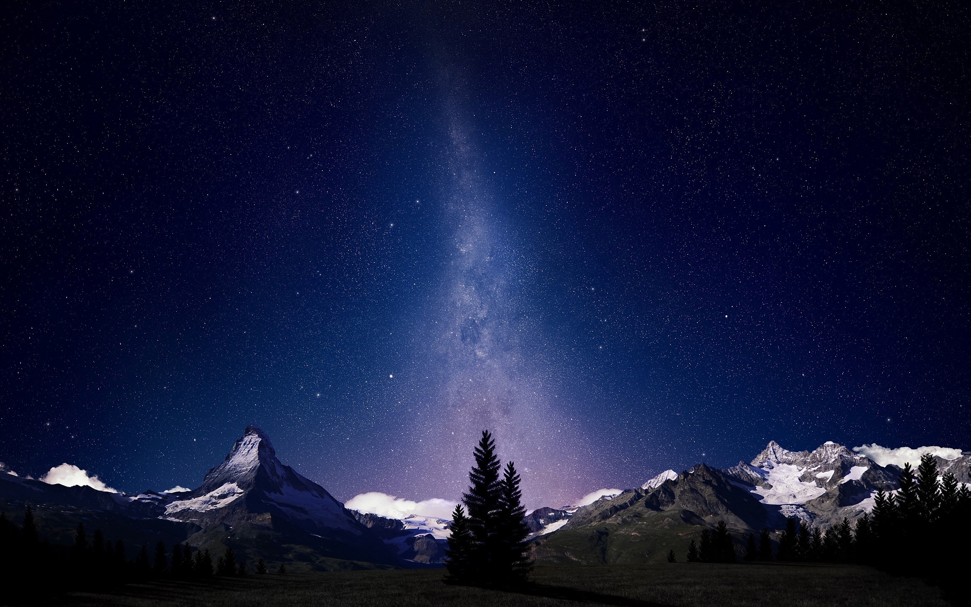 4K Starry Sky Above Snow Covered Mountains Wallpapers