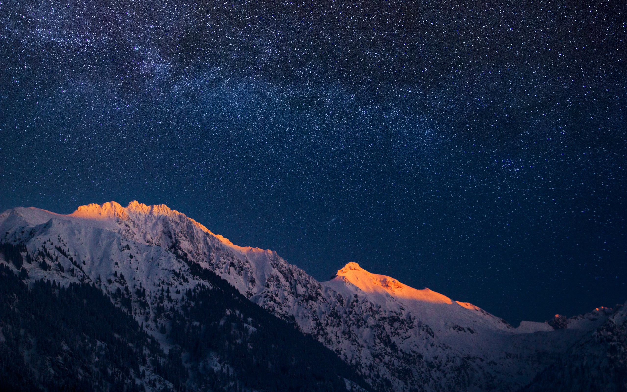 4K Starry Sky Above Snow Covered Mountains Wallpapers