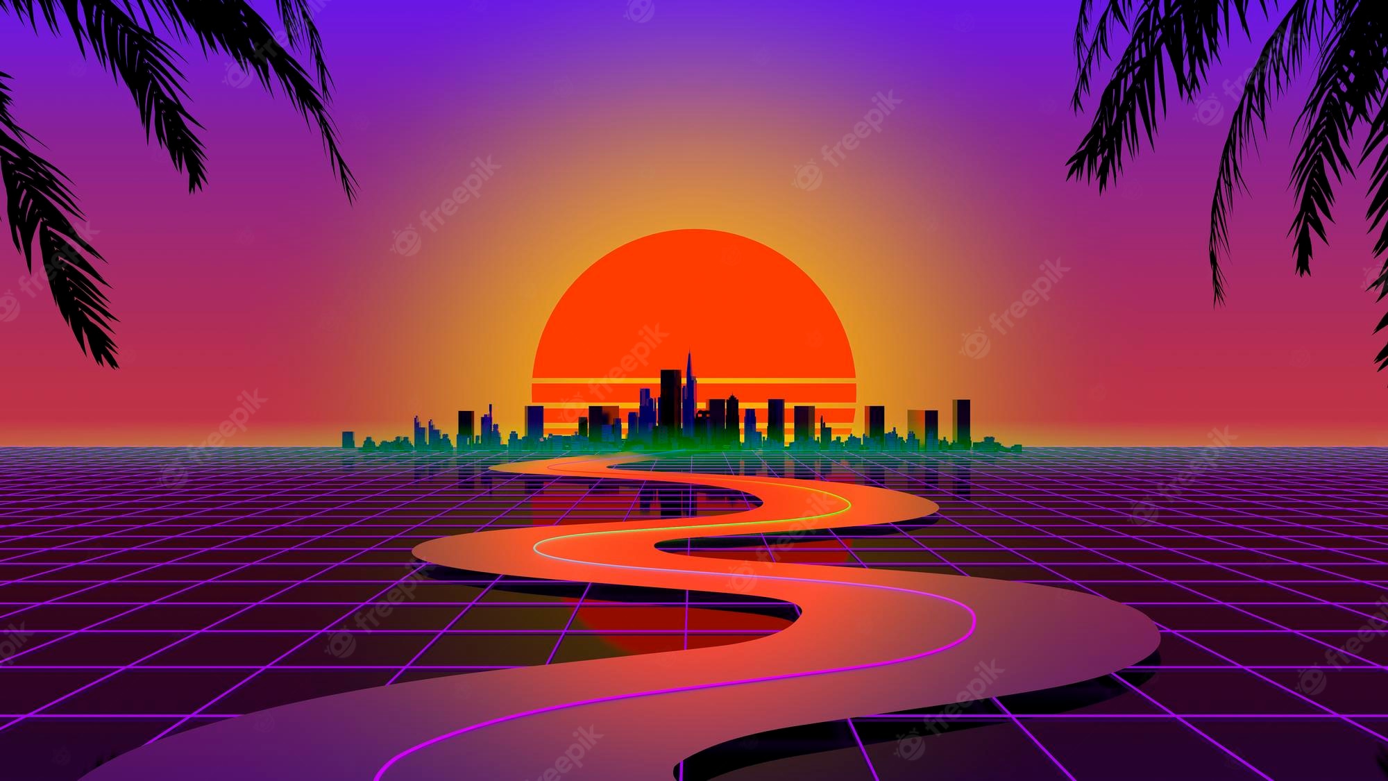 A Glitchy Retro Wave Sunrise Wallpapers