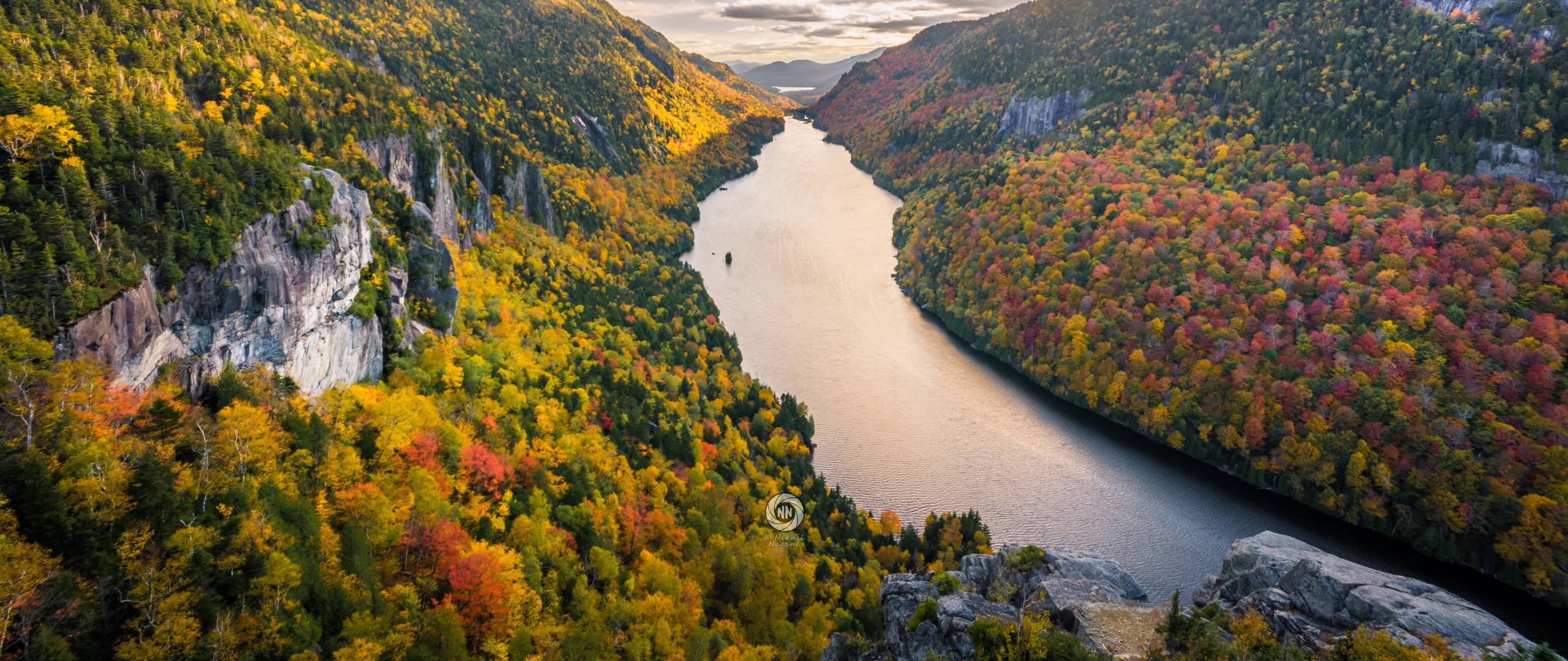 Adirondack Mountains River Clouds Trees Wallpapers