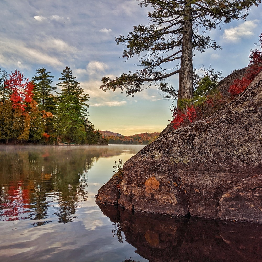 Adirondack Mountains River Clouds Trees Wallpapers