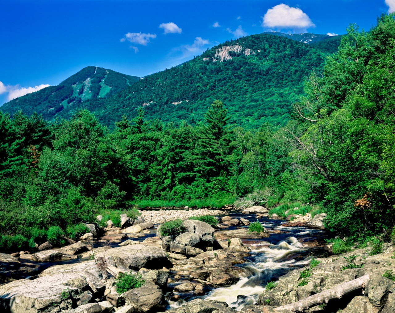 Adirondack Mountains River Clouds Trees Wallpapers