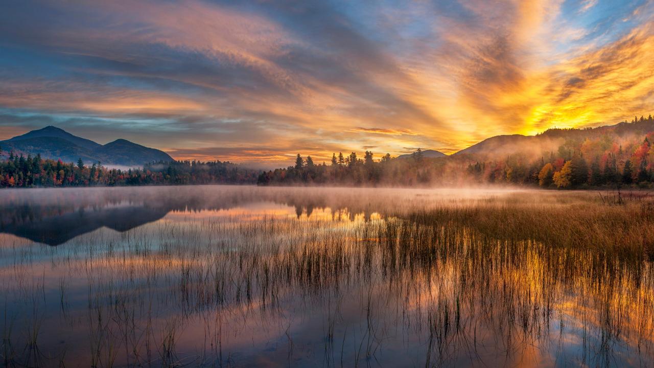 Adirondack Mountains River Clouds Trees Wallpapers