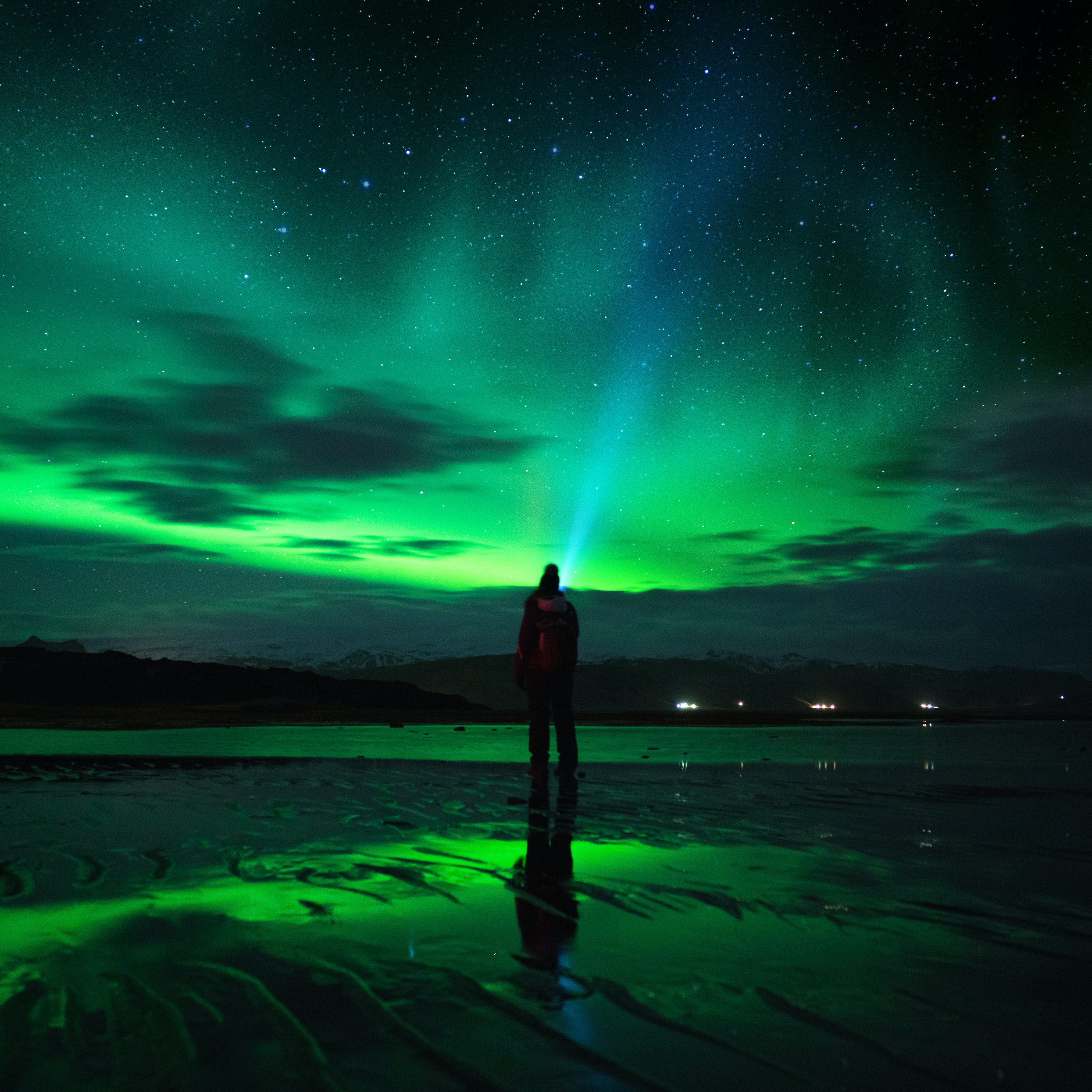 Alone Watching Aurora Borealis Wallpapers