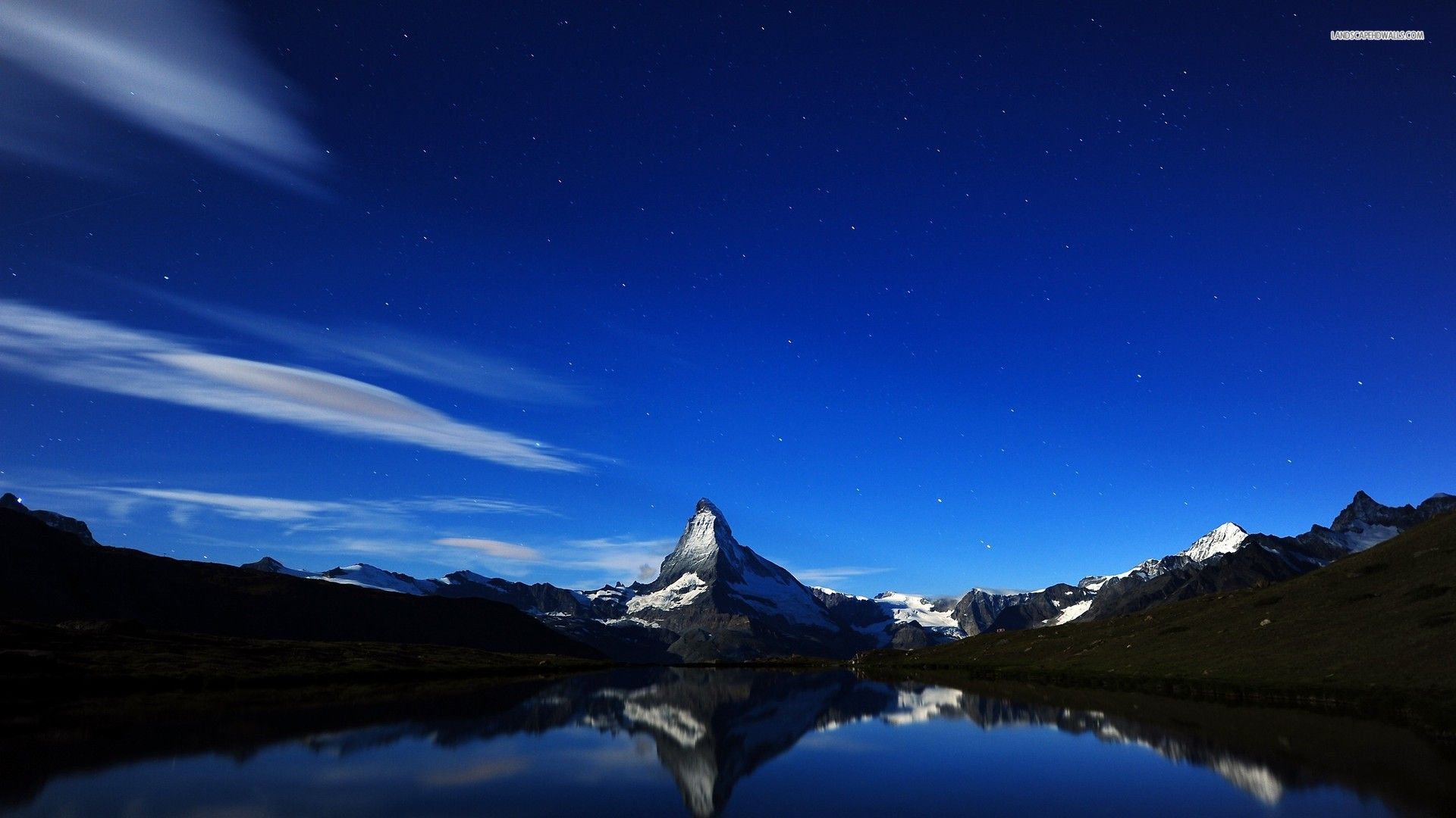 Amazing Starry Night Over Mountains And River Wallpapers