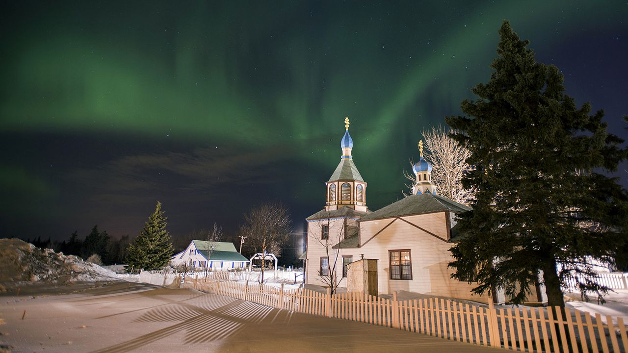 Aurora Borealis Over Church Wallpapers