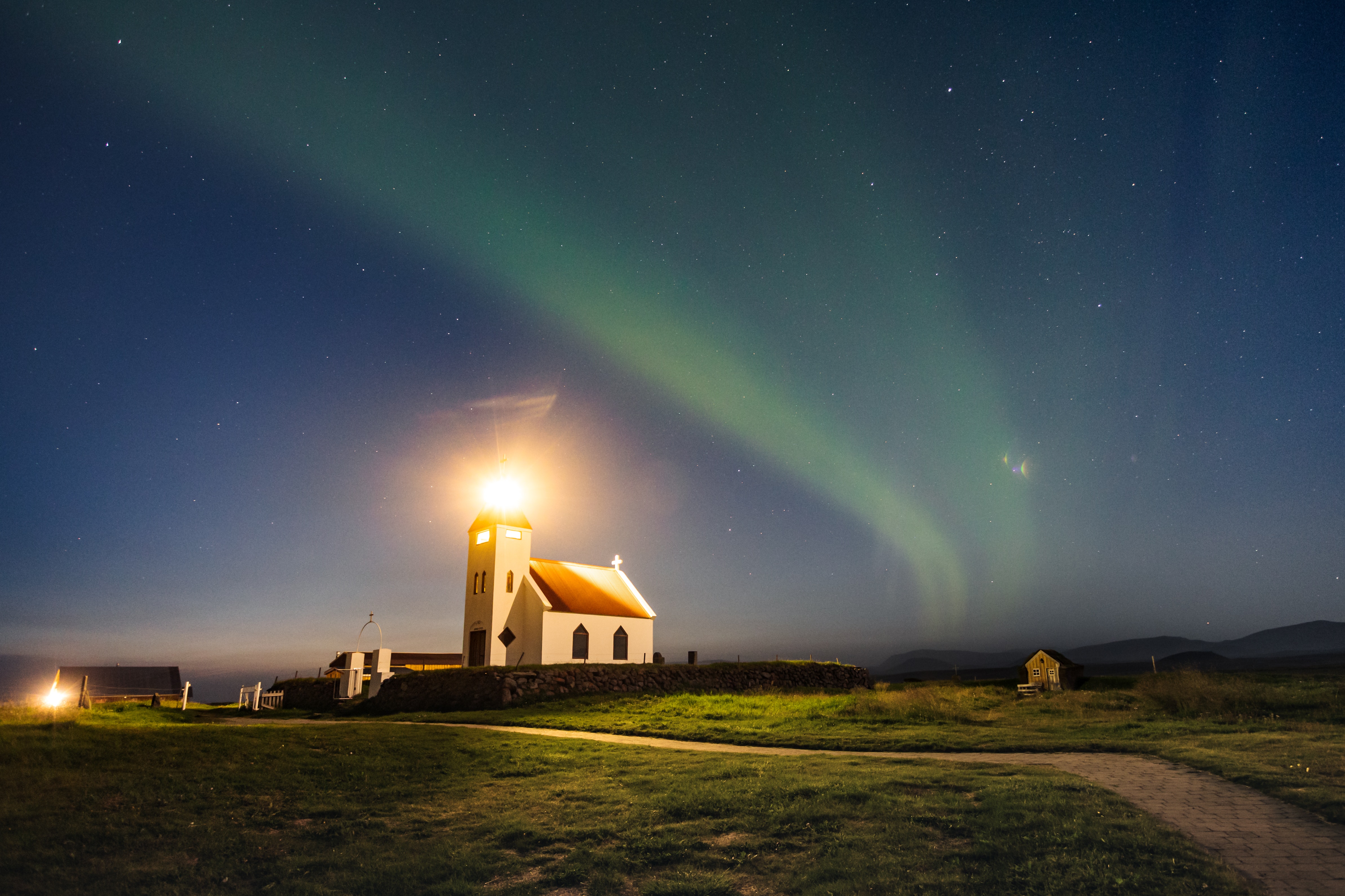 Aurora Borealis Over Church Wallpapers