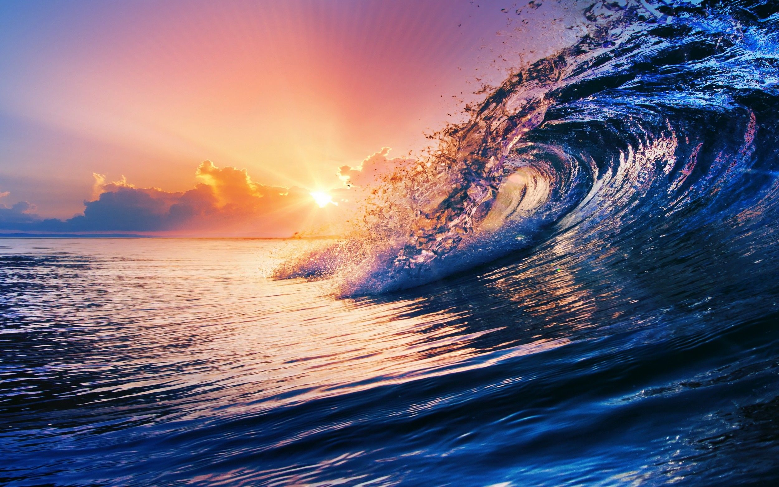 Beach Sunset Waves Desktop Wallpapers