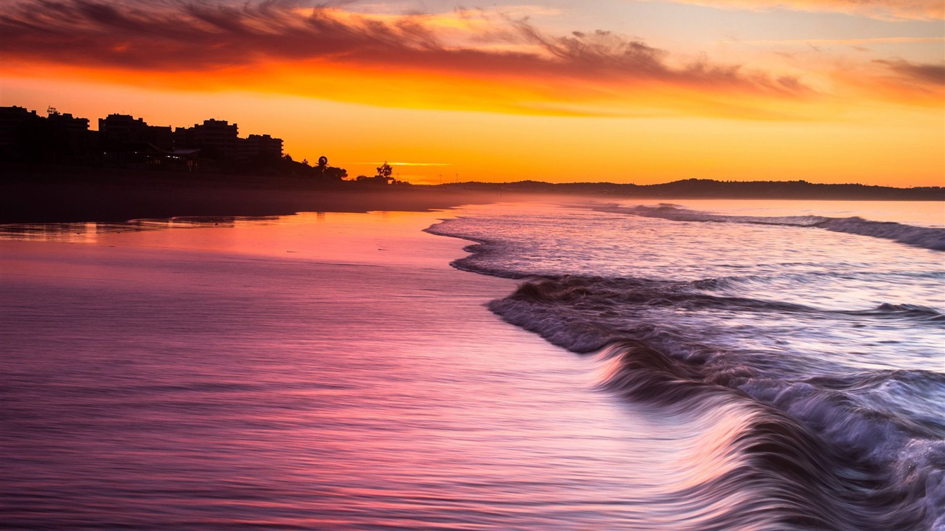 Beach Sunset Waves Desktop Wallpapers