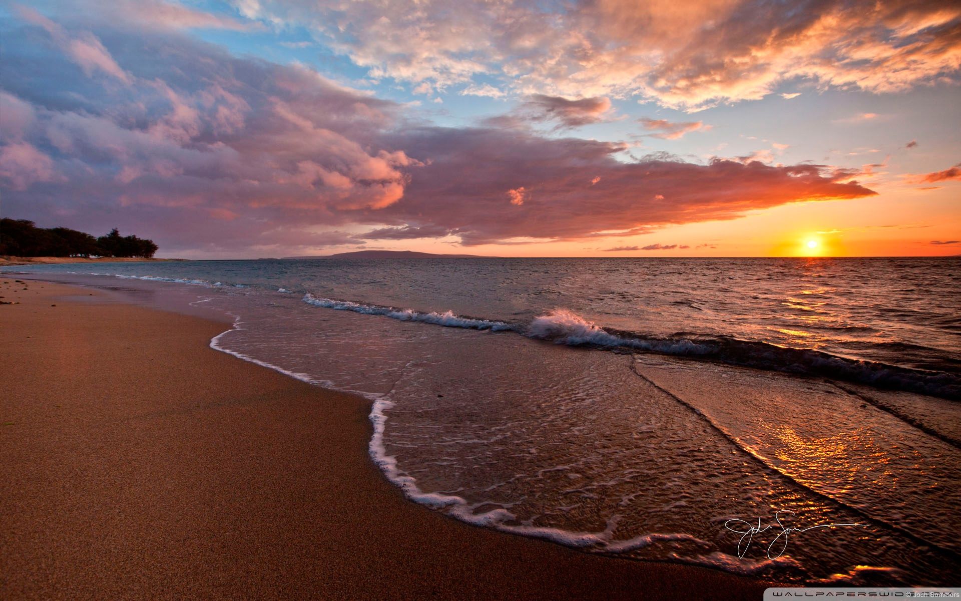 Beach Sunset Waves Desktop Wallpapers