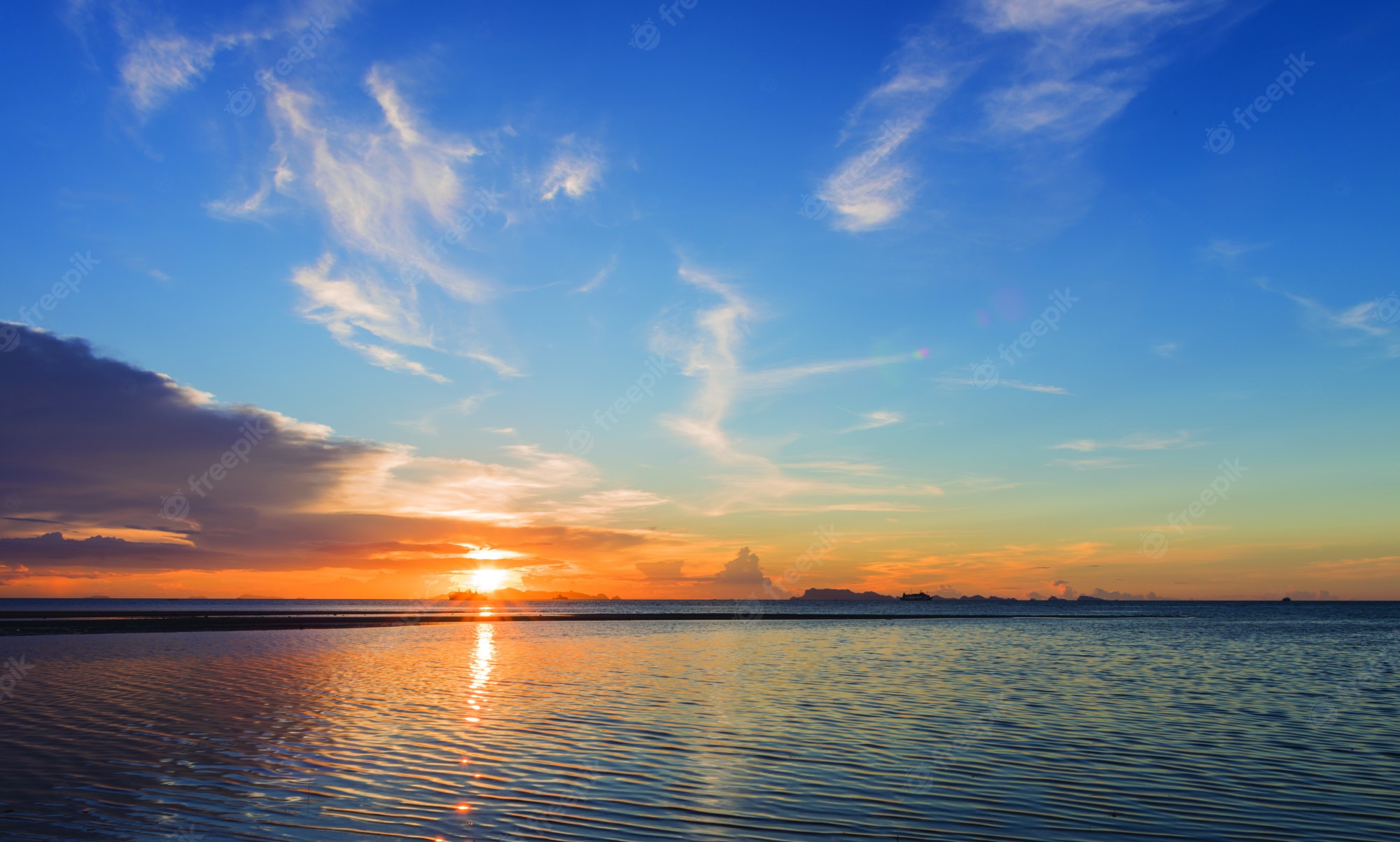 Beautiful Beach Sunset Under Blue Cloudy Sky Wallpapers