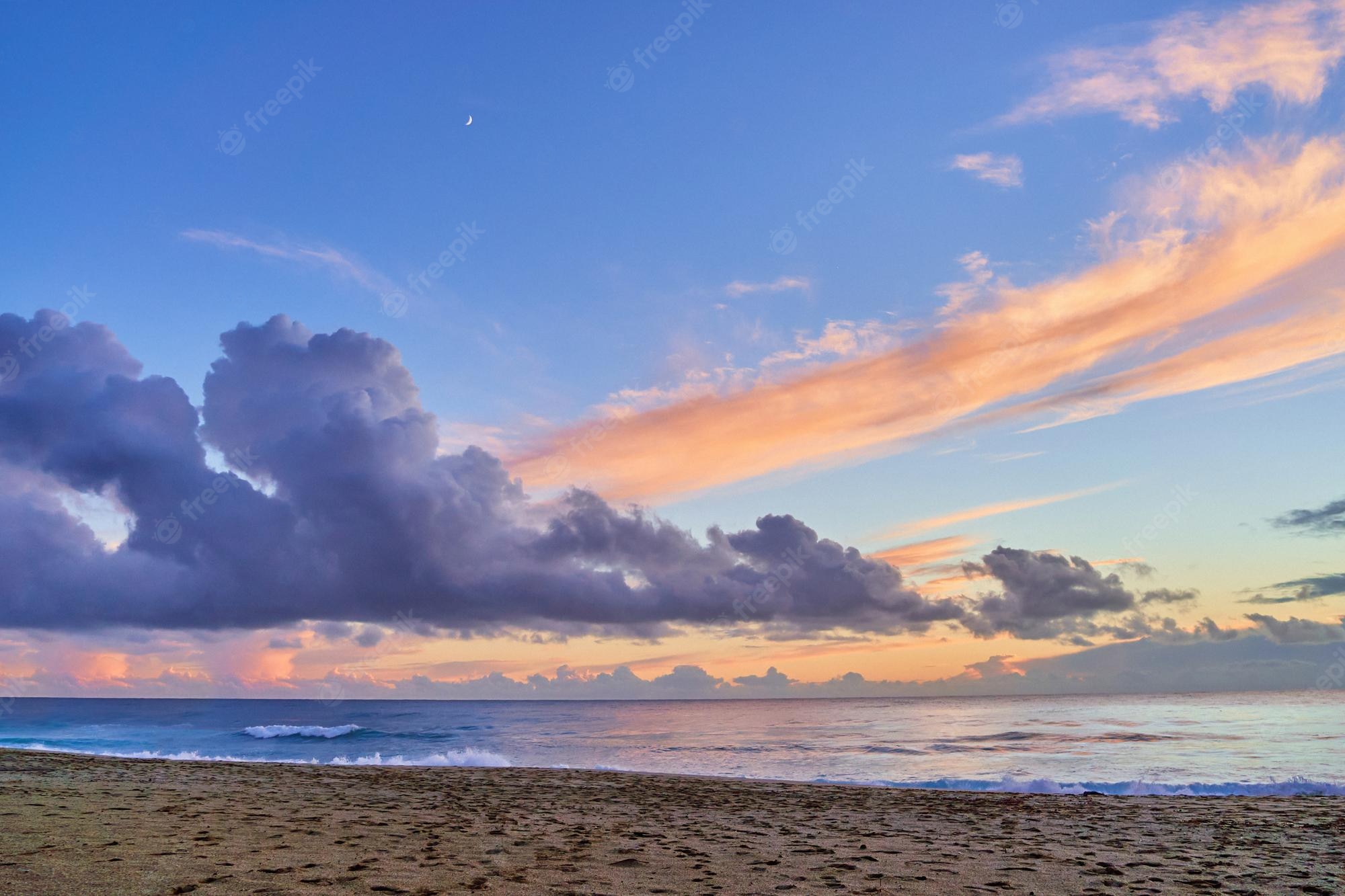 Beautiful Beach Sunset Under Blue Cloudy Sky Wallpapers