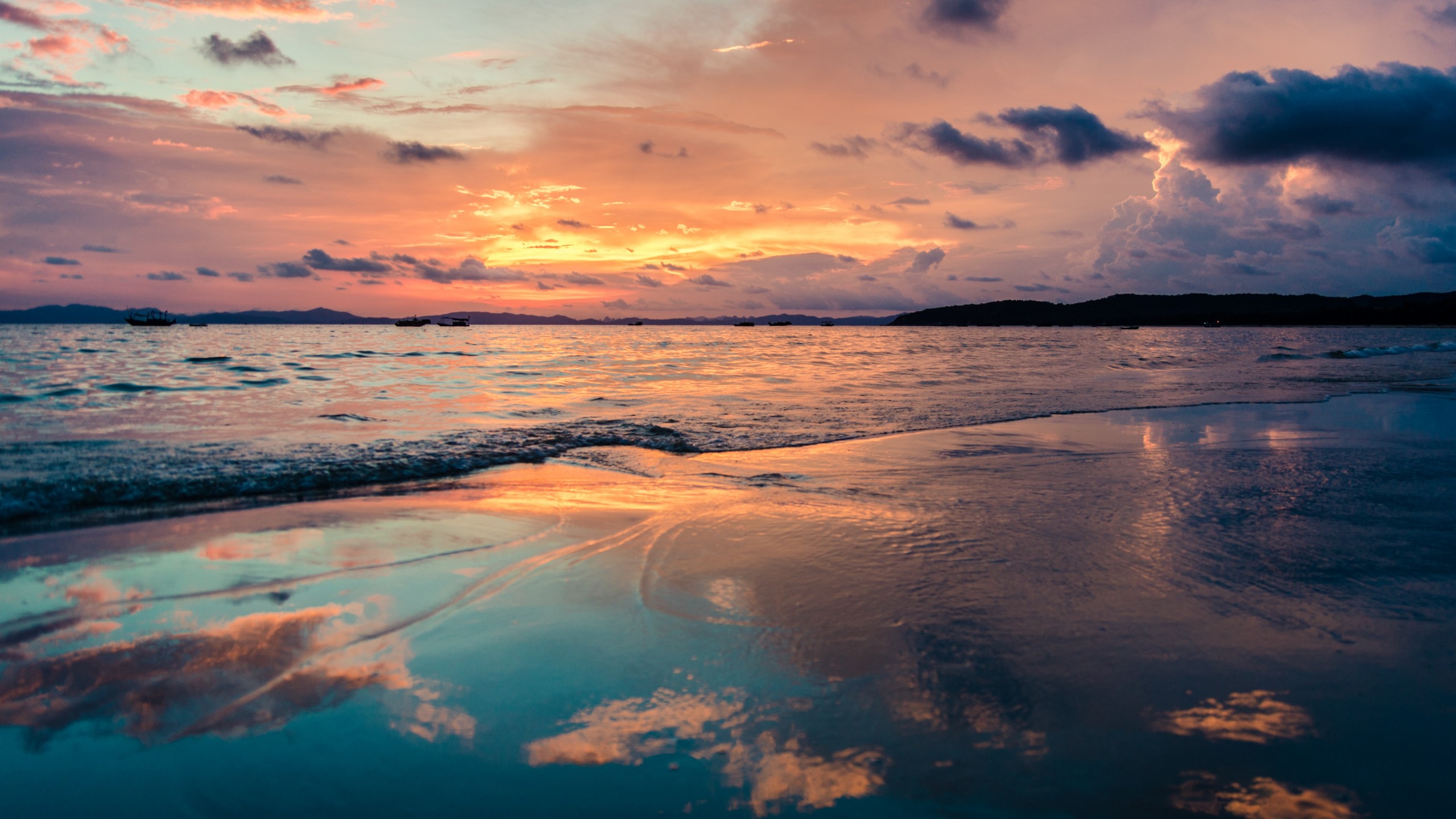 Beautiful Beach Sunset Under Blue Cloudy Sky Wallpapers