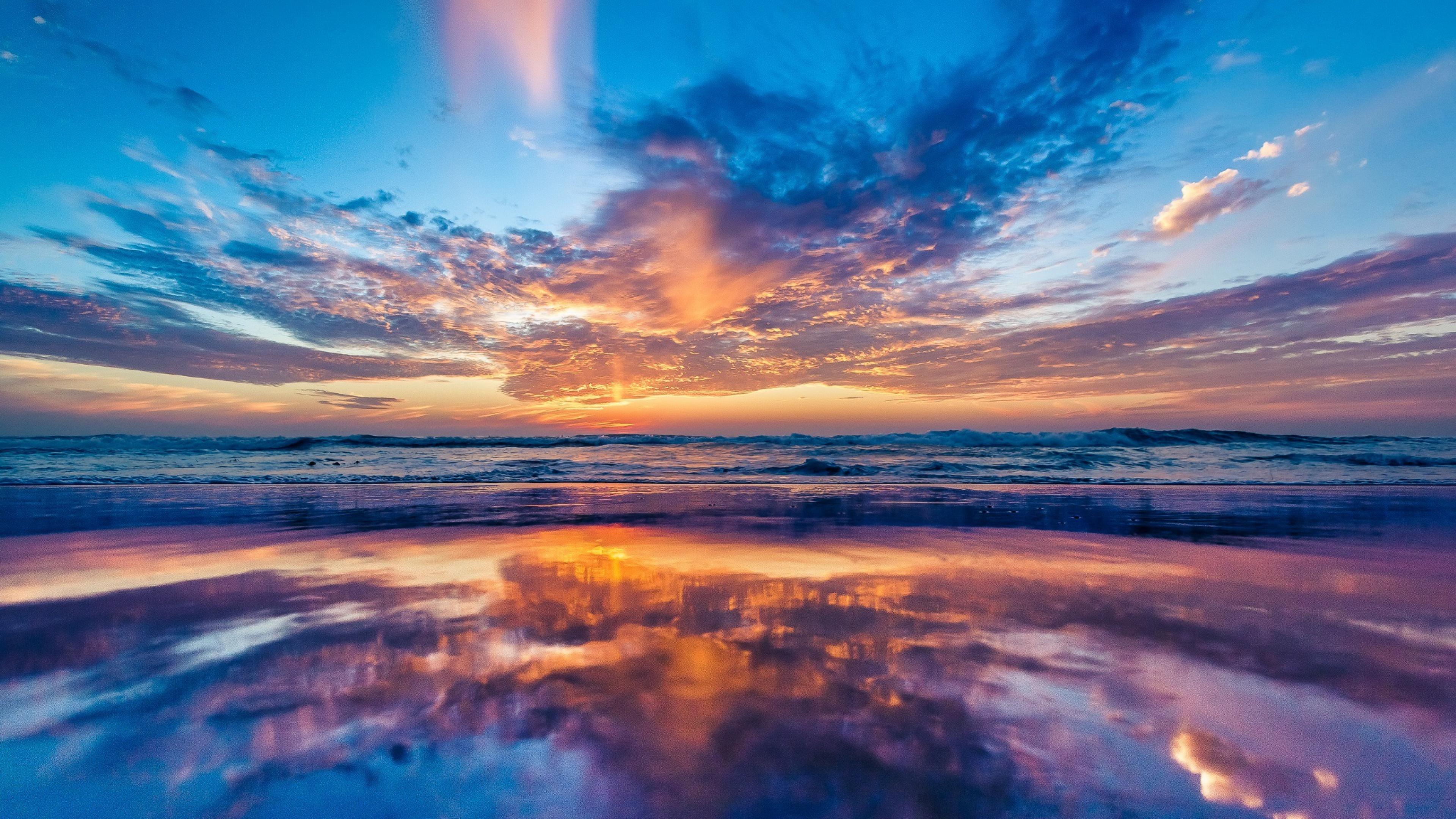 Beautiful Beach Sunset Under Blue Cloudy Sky Wallpapers