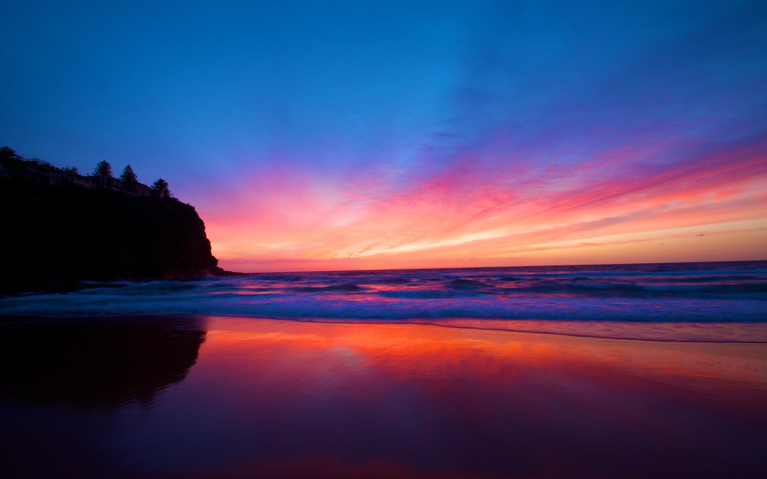 Beautiful Beach Sunset Under Blue Cloudy Sky Wallpapers