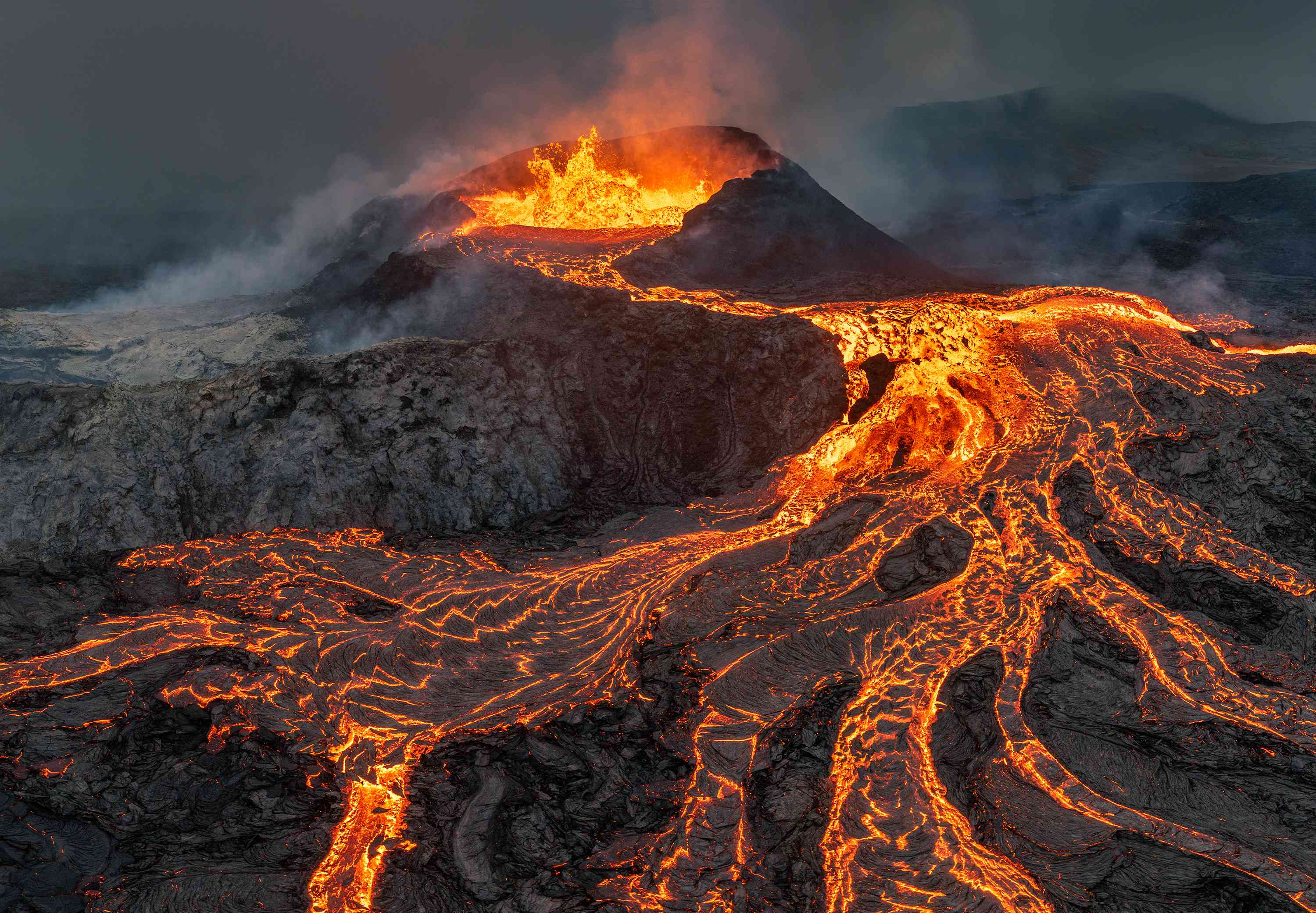 Calm Volcano Landscape In Fog Wallpapers