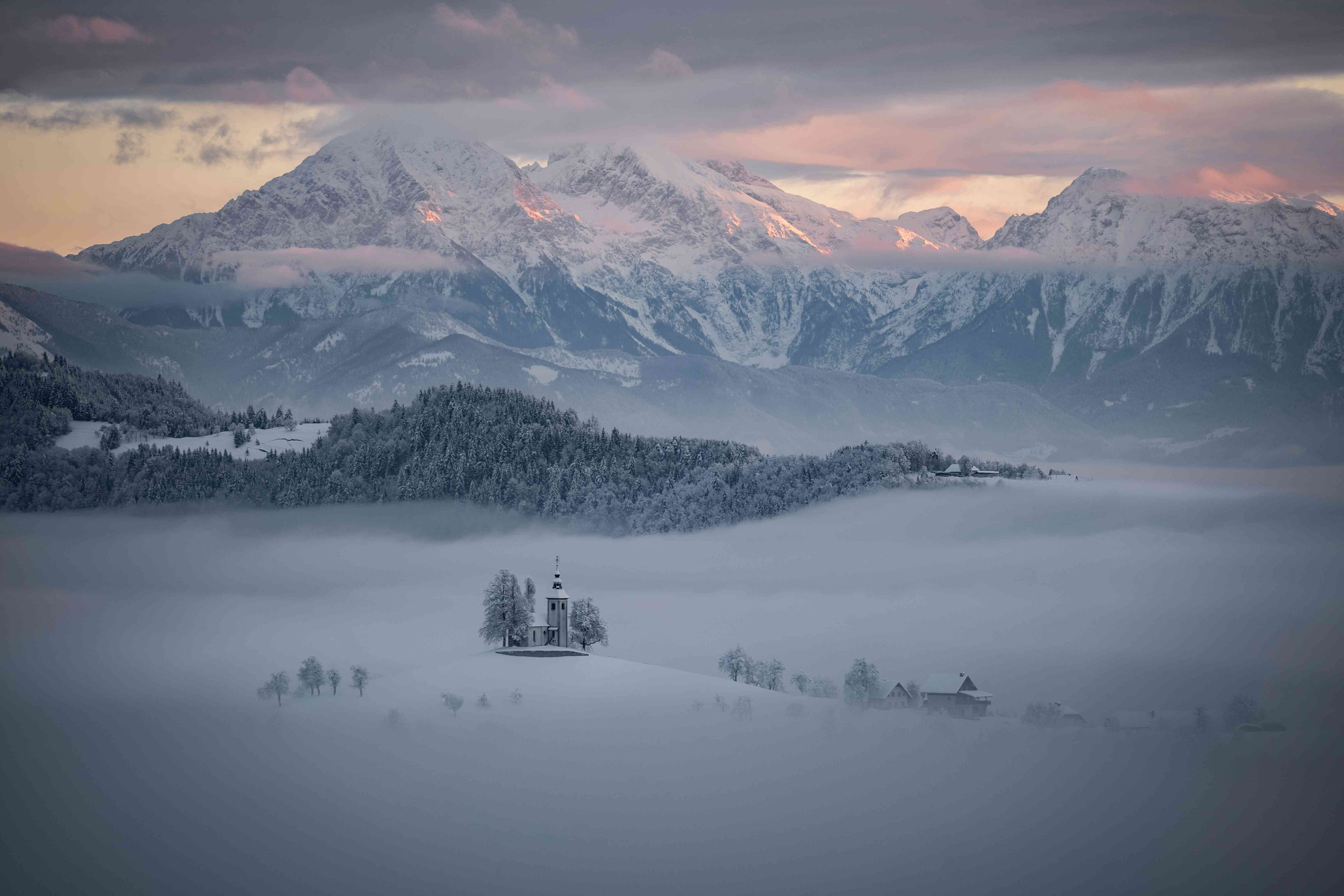 Calm Volcano Landscape In Fog Wallpapers