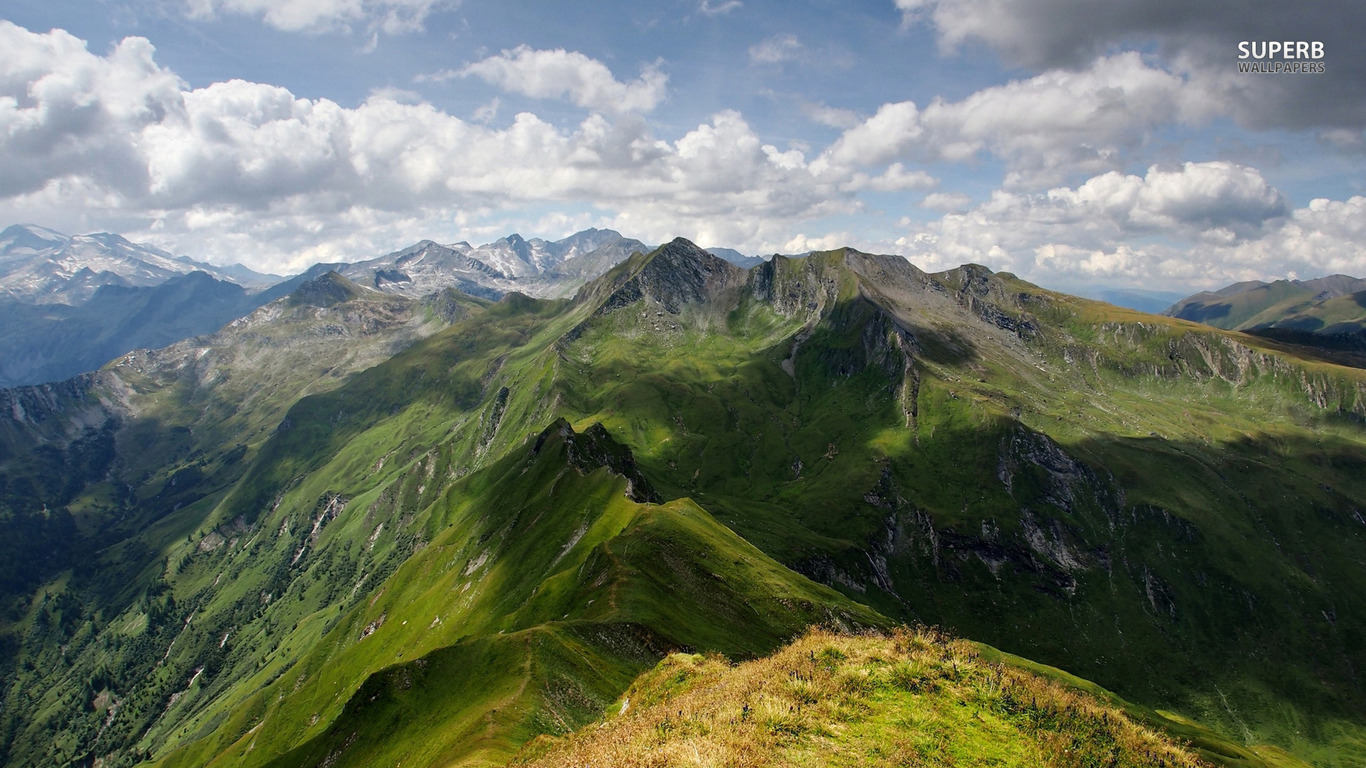 Cloudy Green Mountain Peak Wallpapers