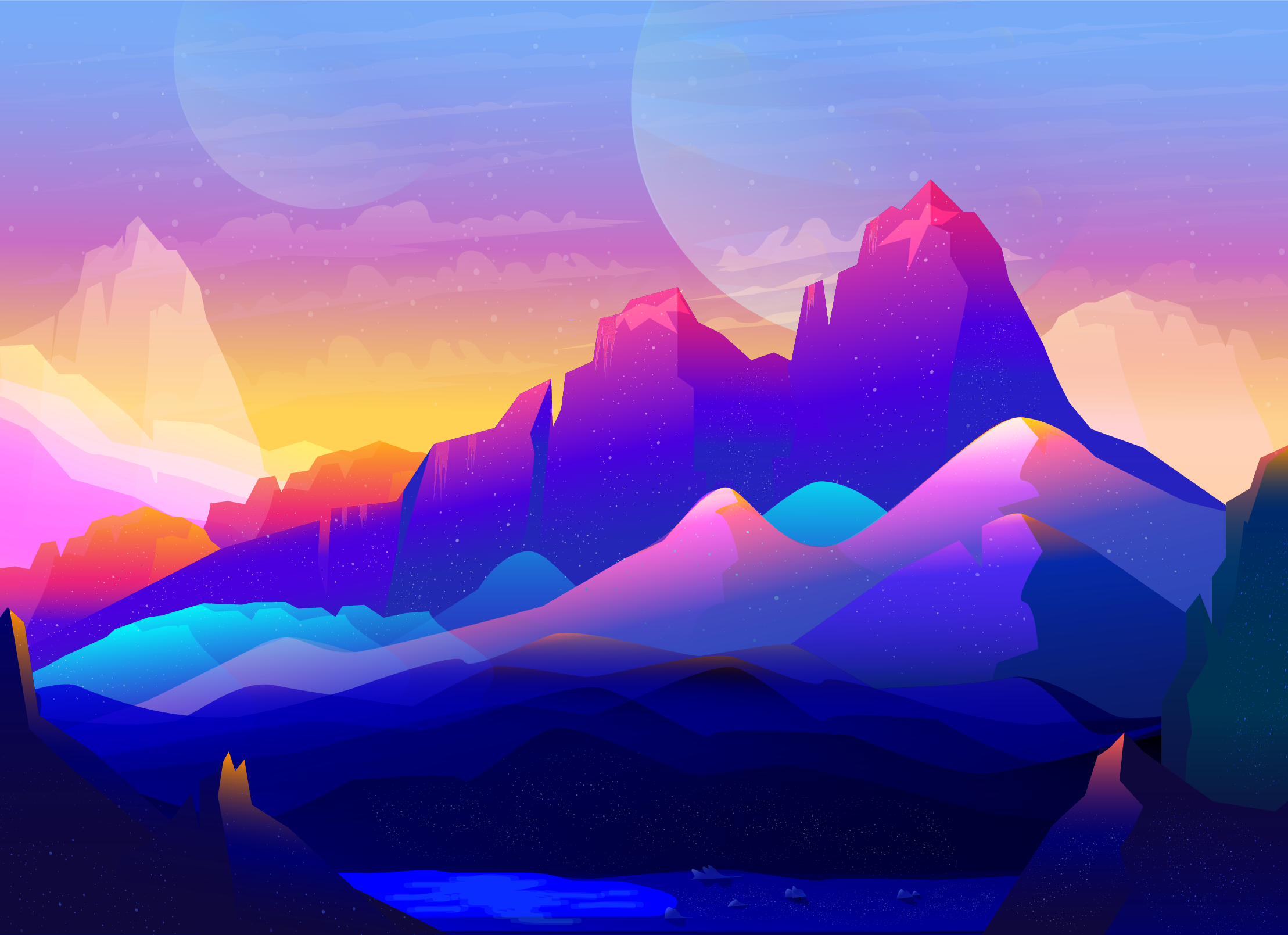 Colorful Mountain Under Blue Sky Wallpapers