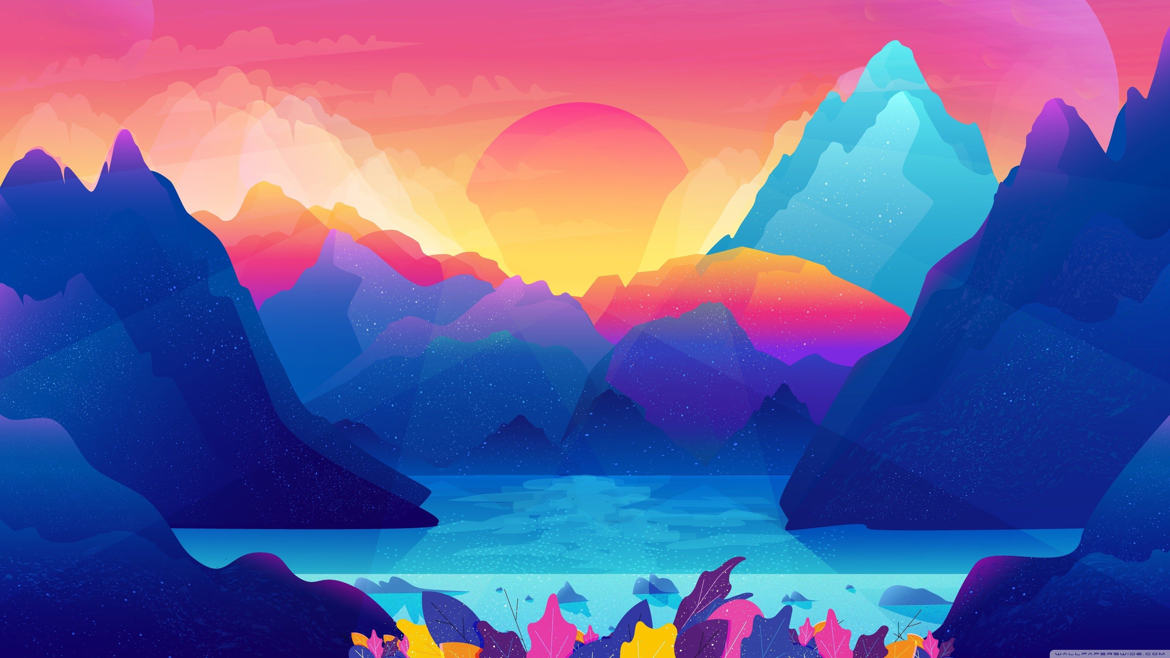 Colorful Mountain Under Blue Sky Wallpapers