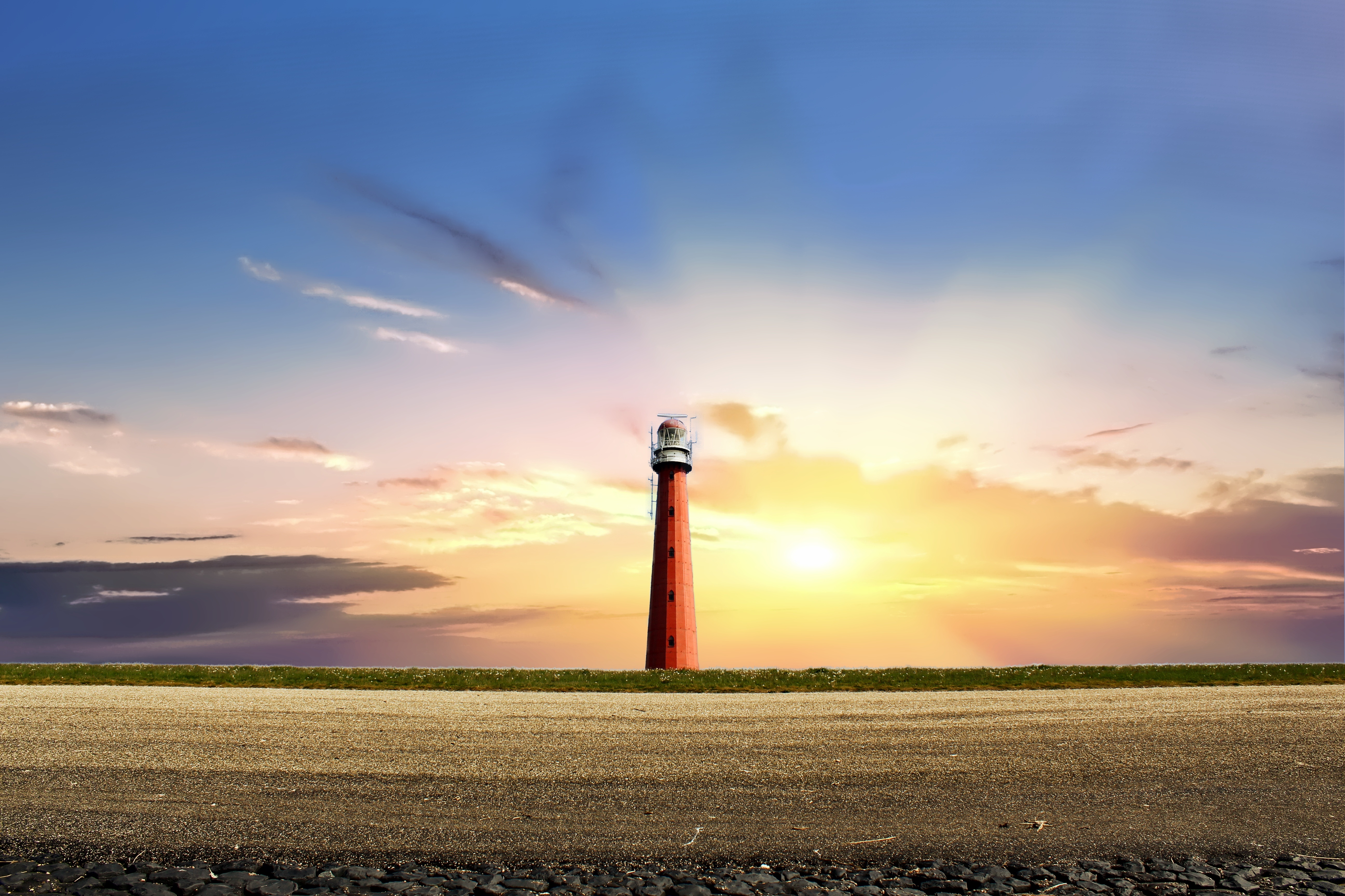 Colorful Sky Near Lighthouse Wallpapers