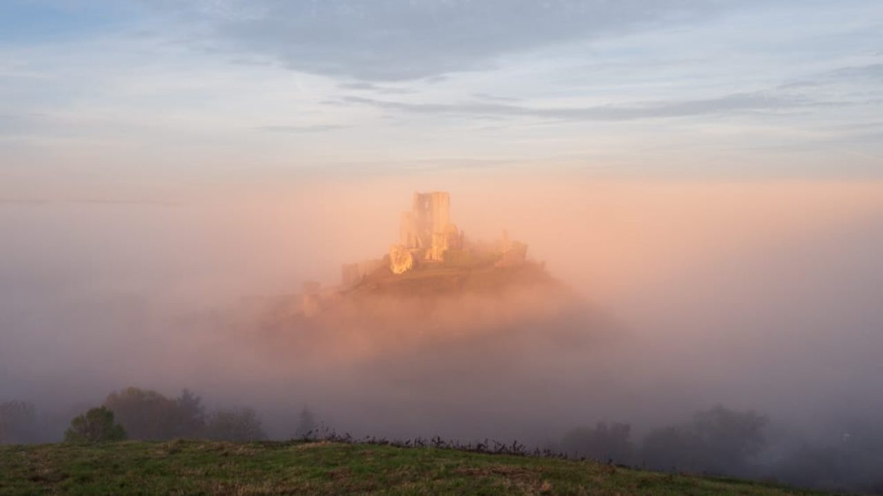 Corfe Castle Fog Day Wallpapers