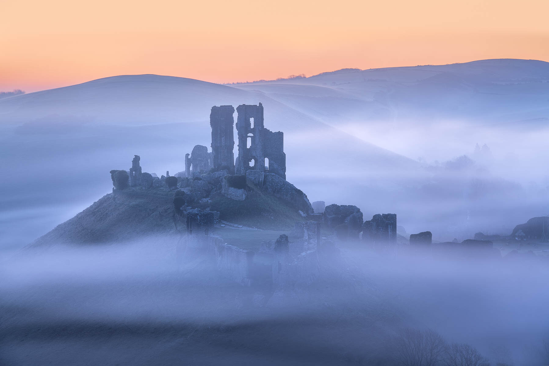 Corfe Castle Fog Day Wallpapers