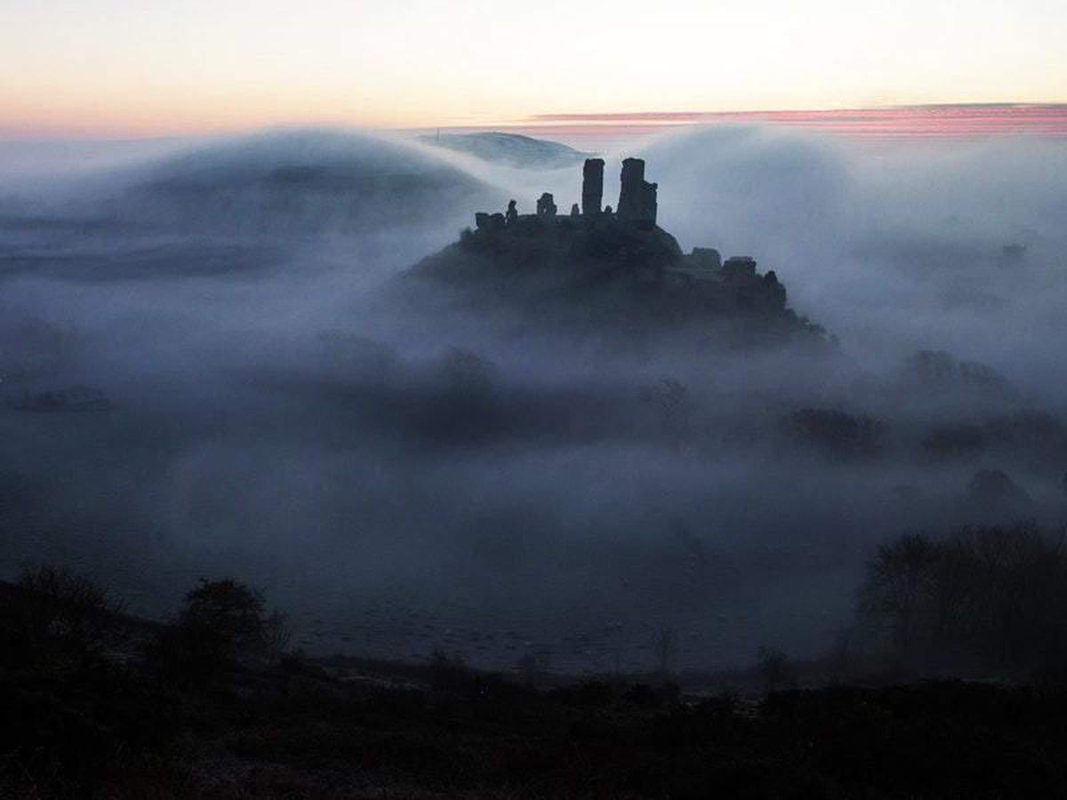 Corfe Castle Fog Day Wallpapers