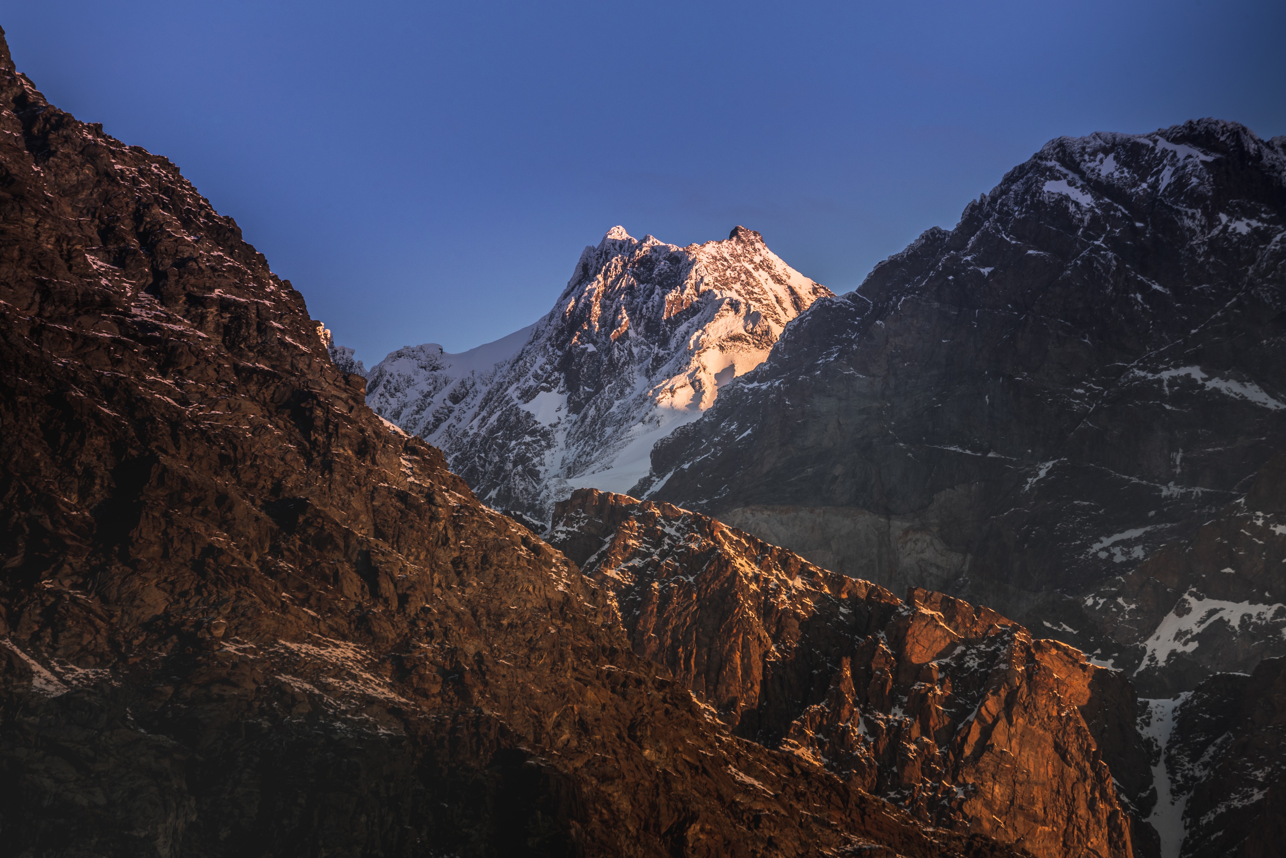 Dark Blue Sky Above Snow Covered Mountain Wallpapers