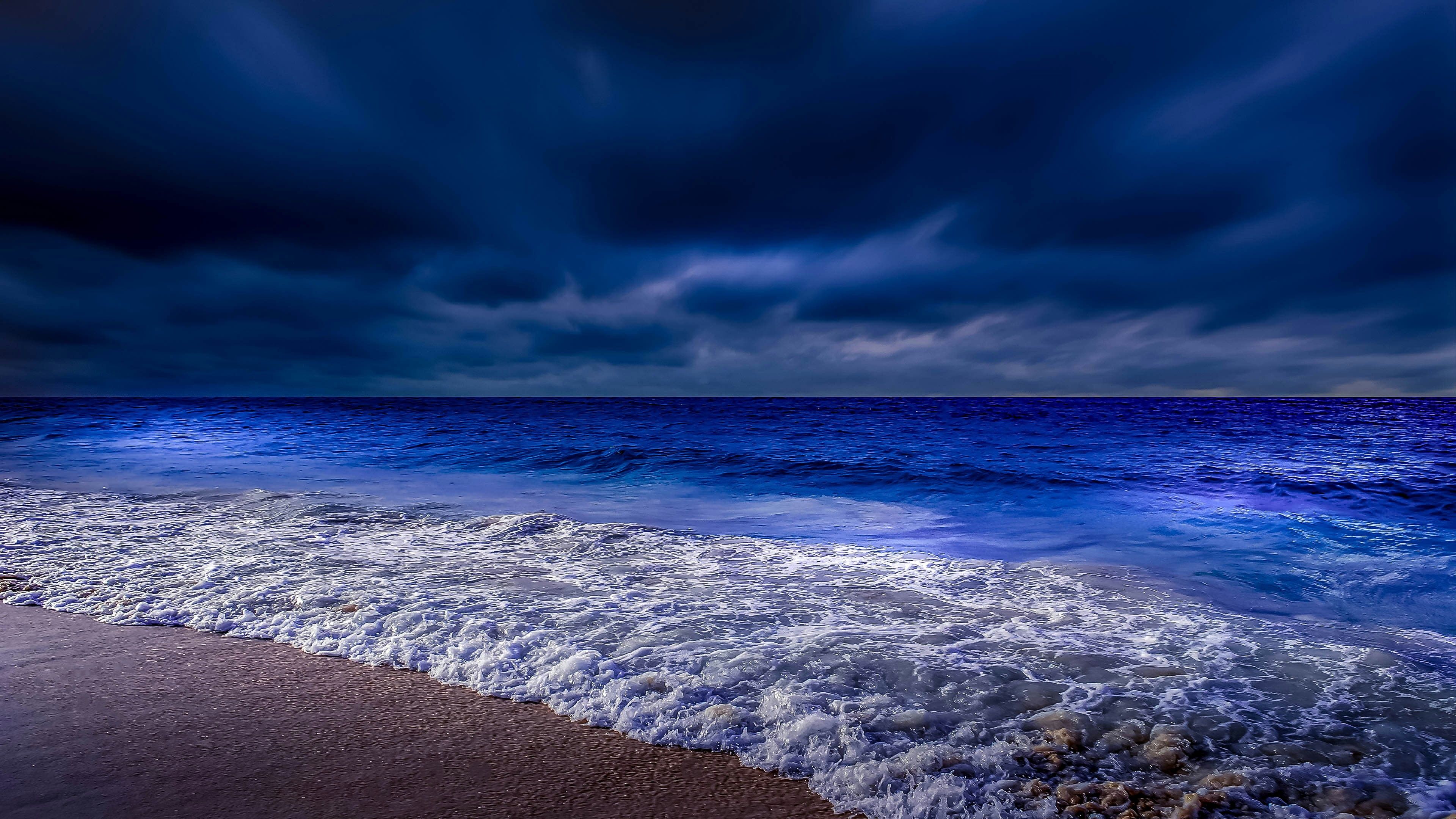 Dark Evening Blue Cloudy Alone Boat In Ocean Wallpapers