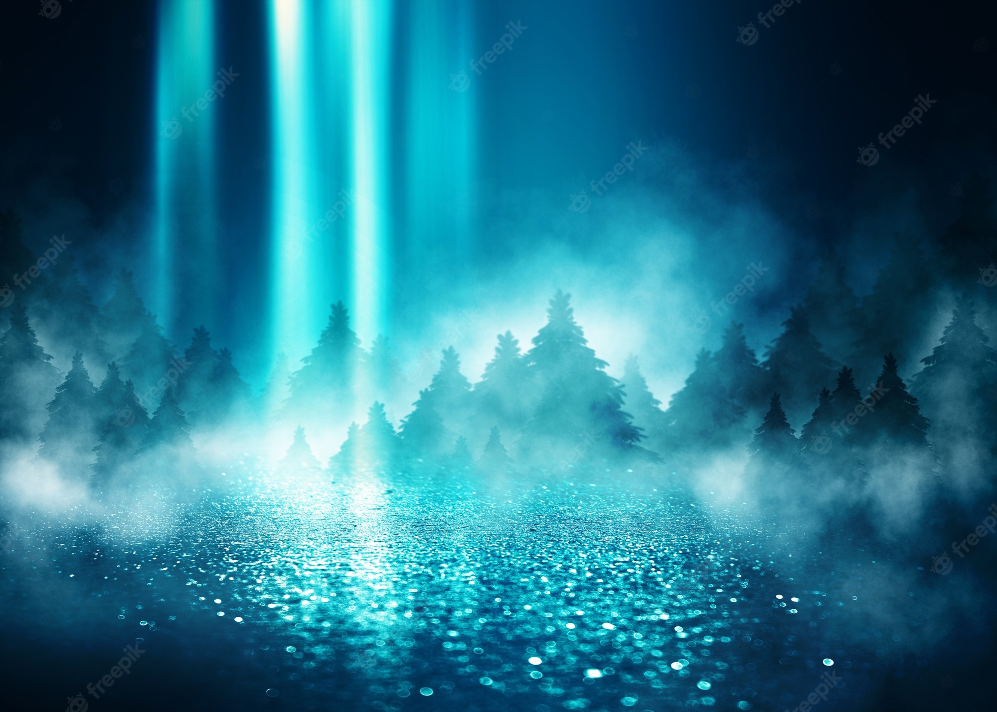 Dark Snow Forest Trees In Lights Wallpapers