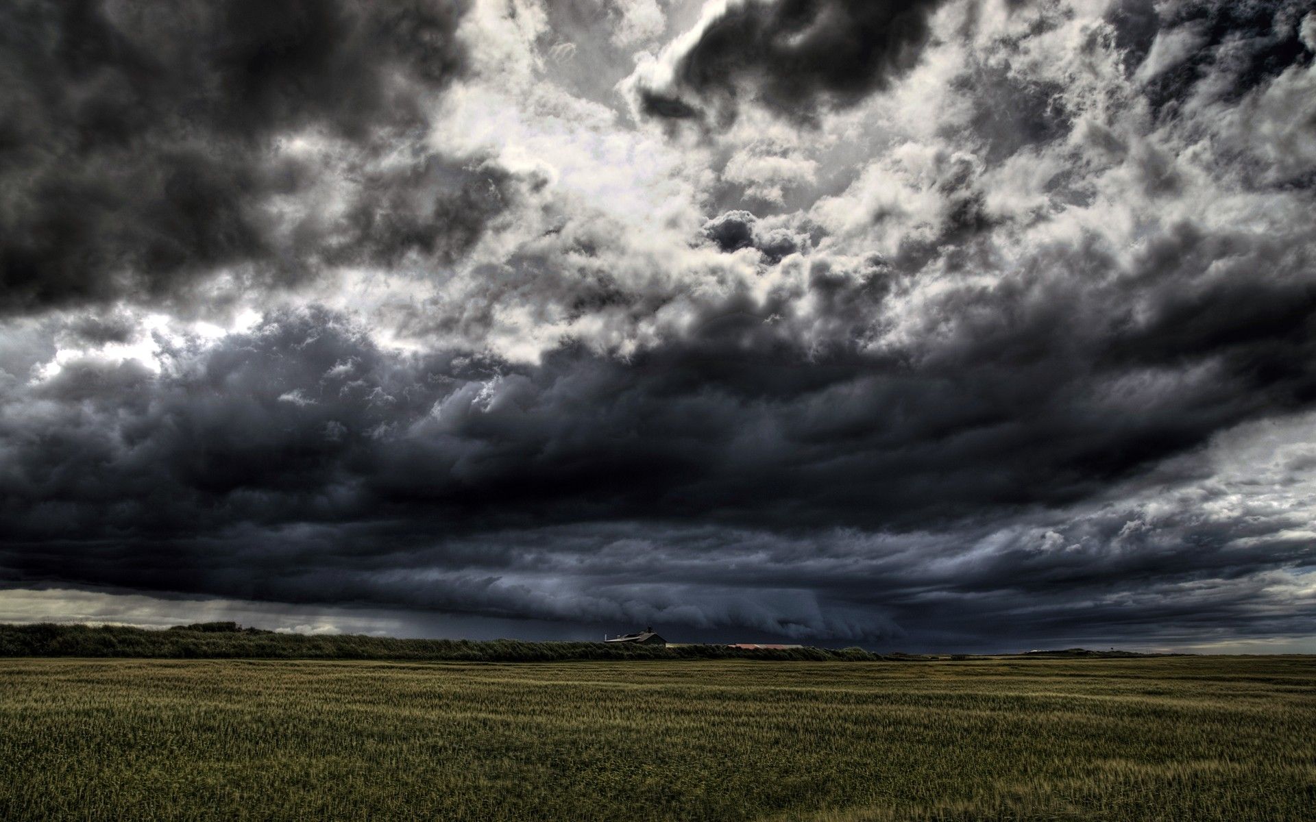 Dramatic Field Under Dark Clouds Wallpapers