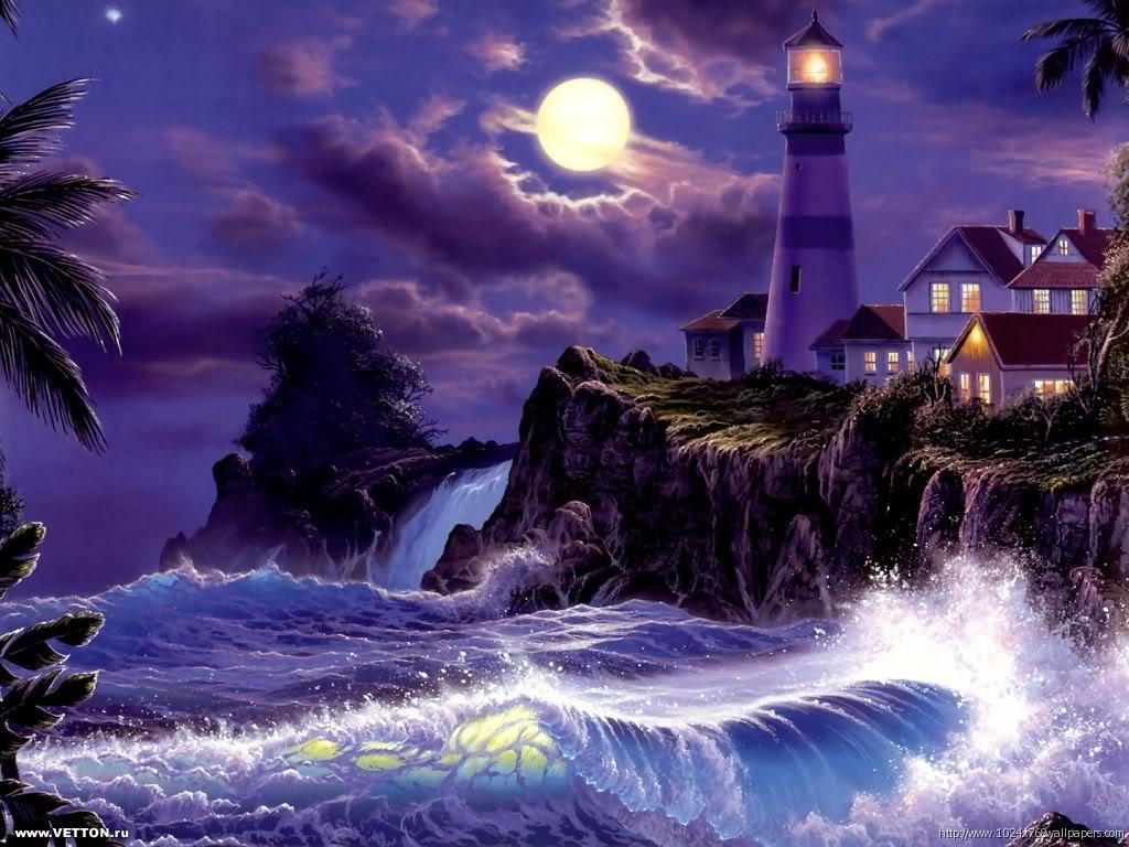 Evening In Lighthouse Sea Wallpapers