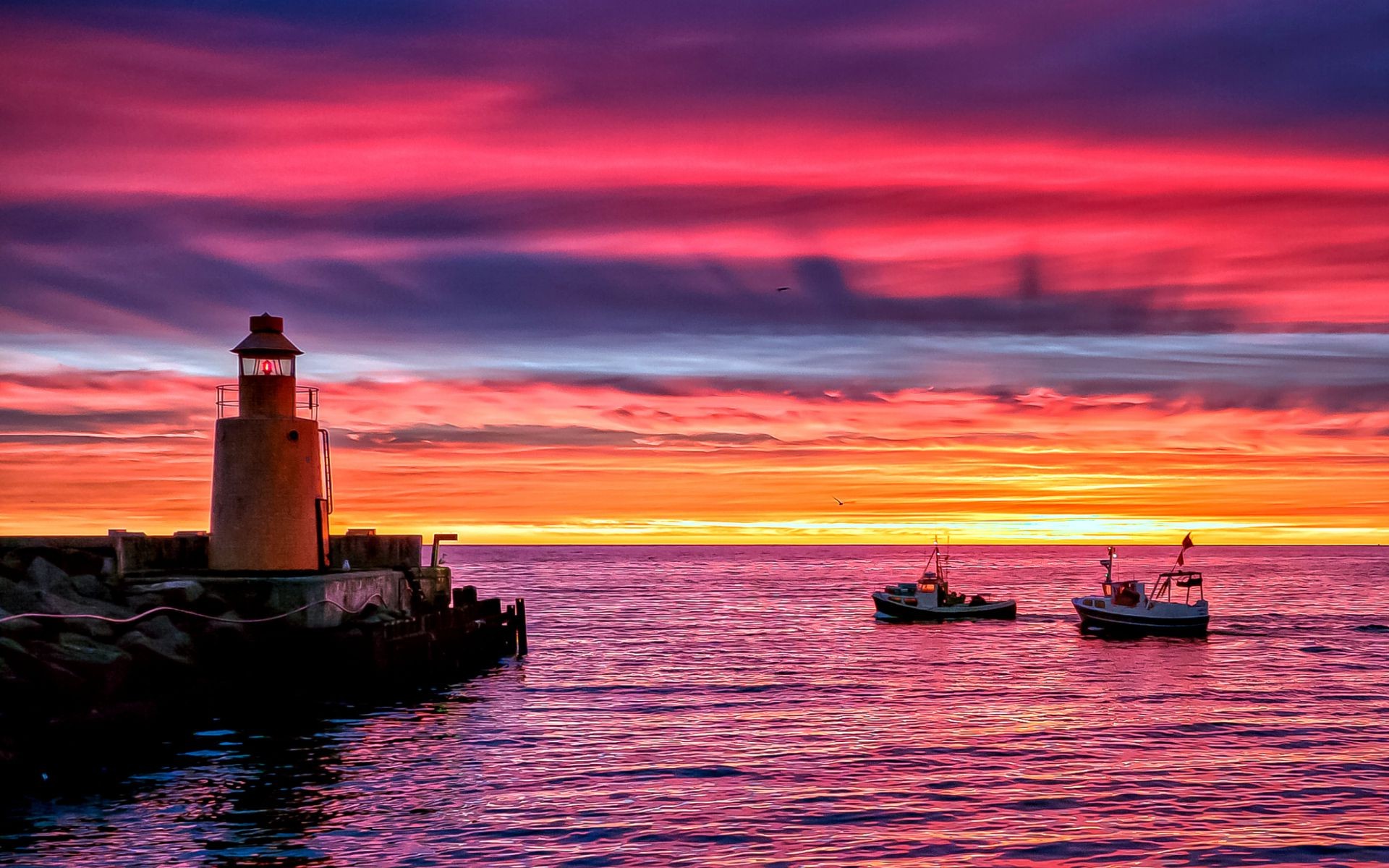 Evening In Lighthouse Sea Wallpapers