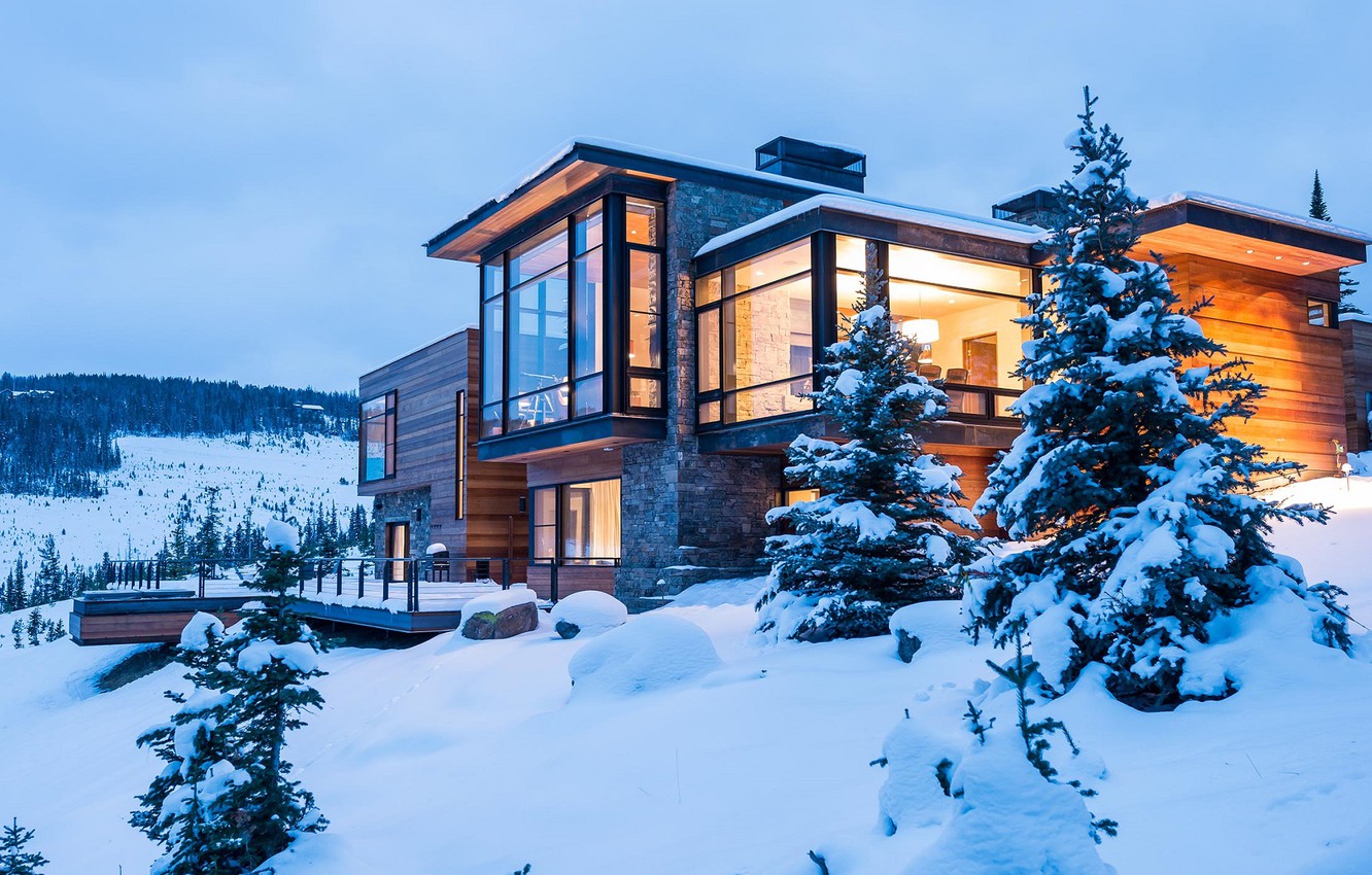 Evening In Winter Snowy House Wallpapers