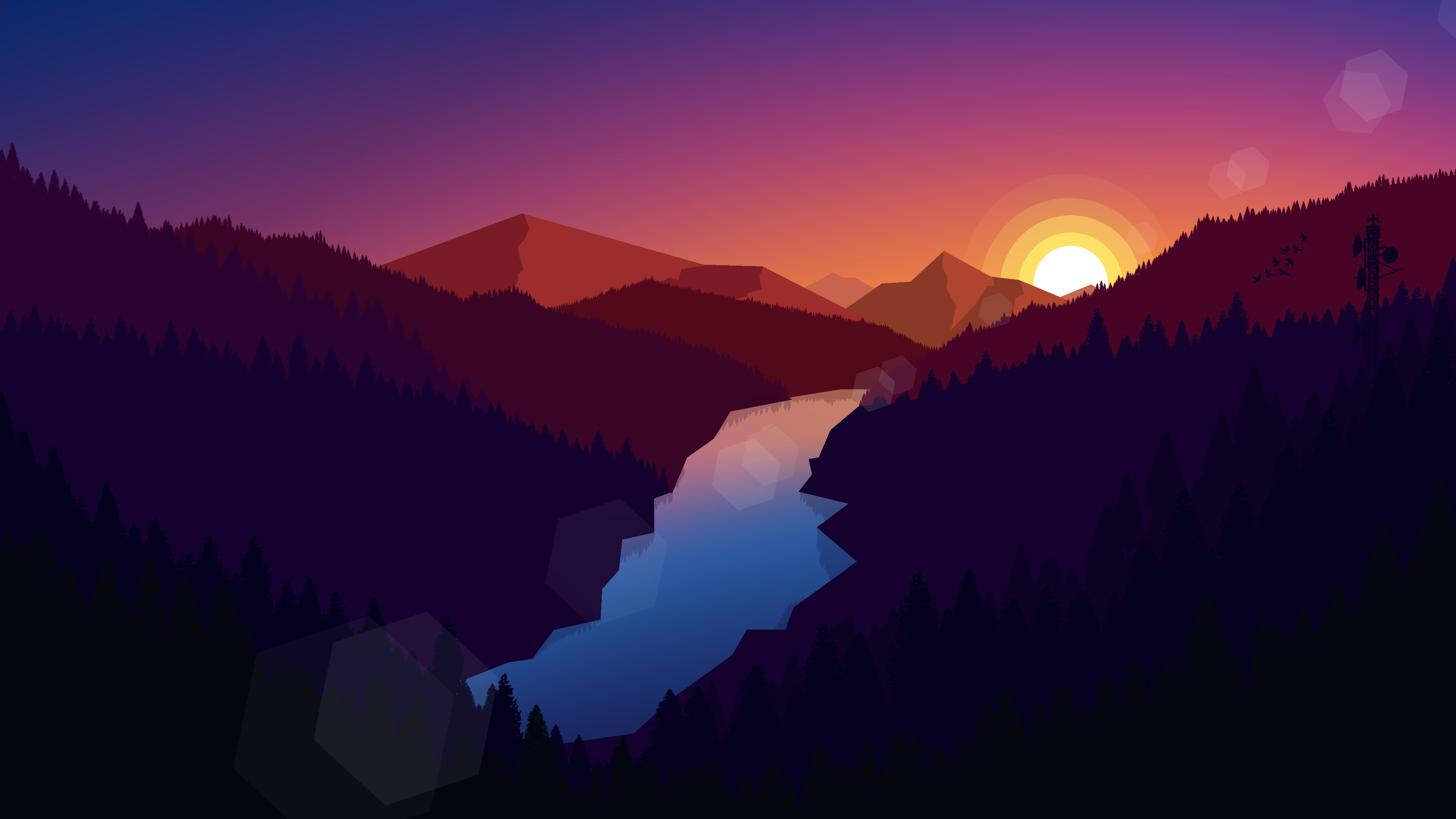 Evening Sunset Mountains Lake Wallpapers