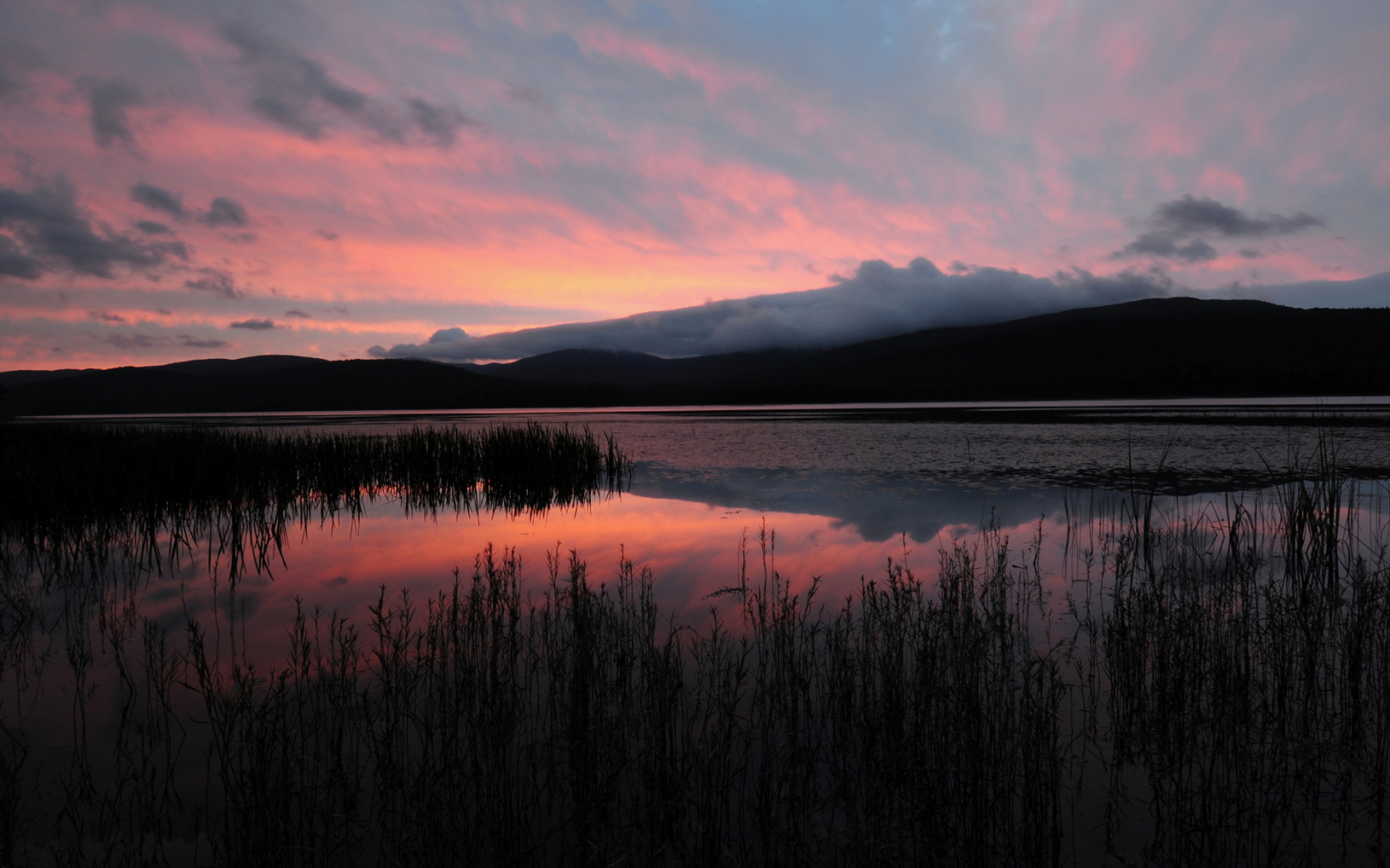 Evening Sunset Mountains Lake Wallpapers