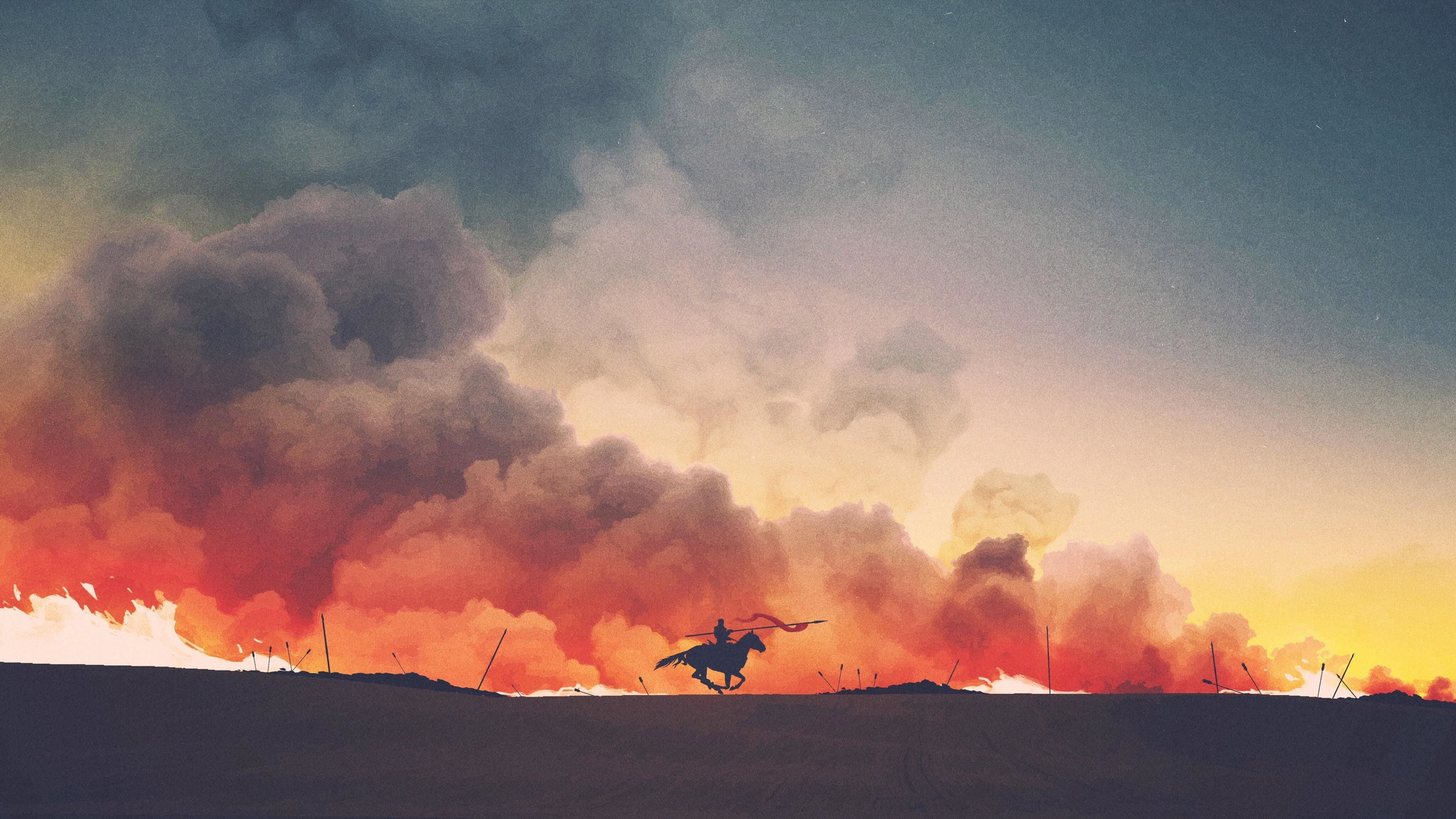 Fire Sunset At Road 4K Wallpapers