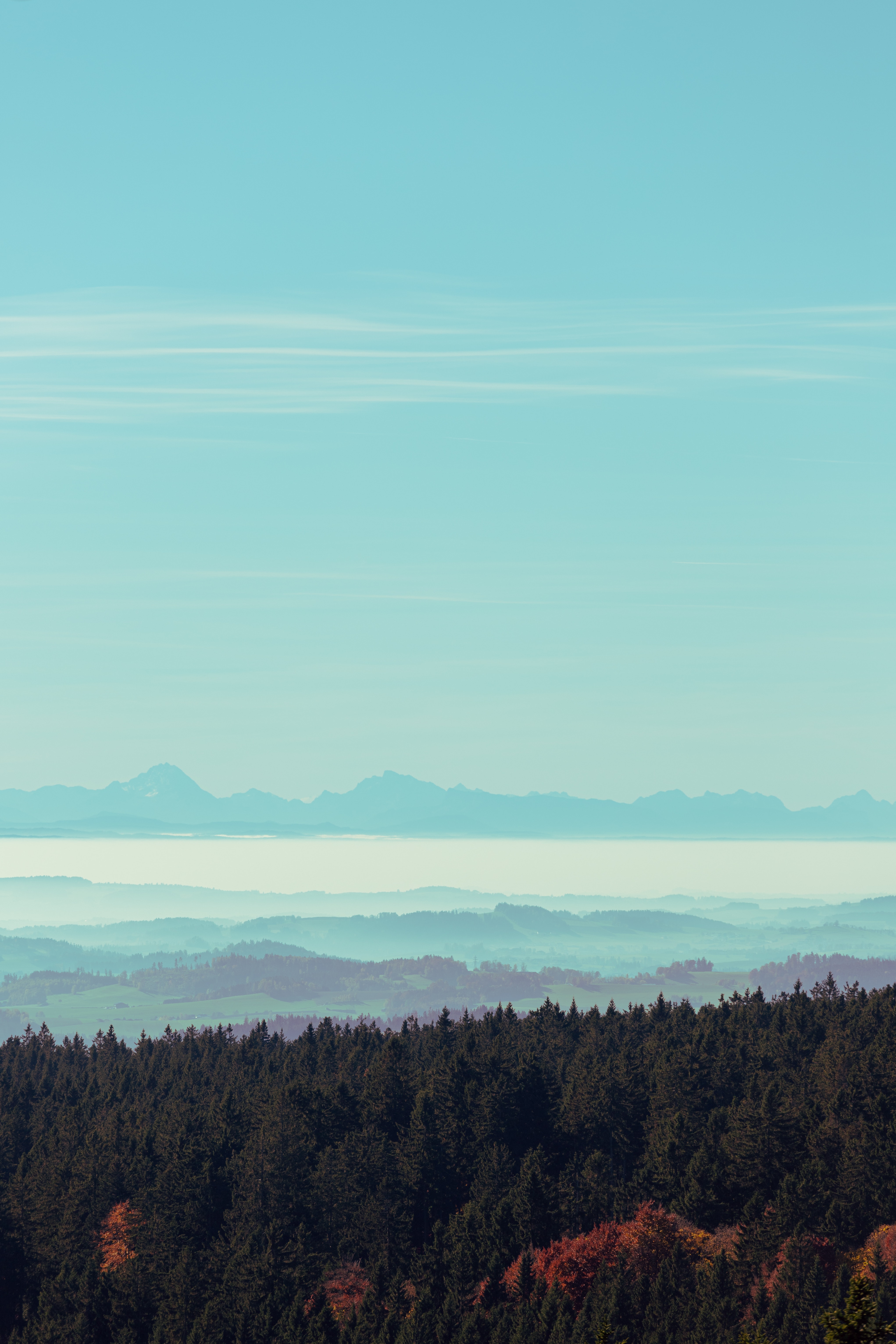 Fog Covering Horizon Mountains Under Blue Sky Wallpapers