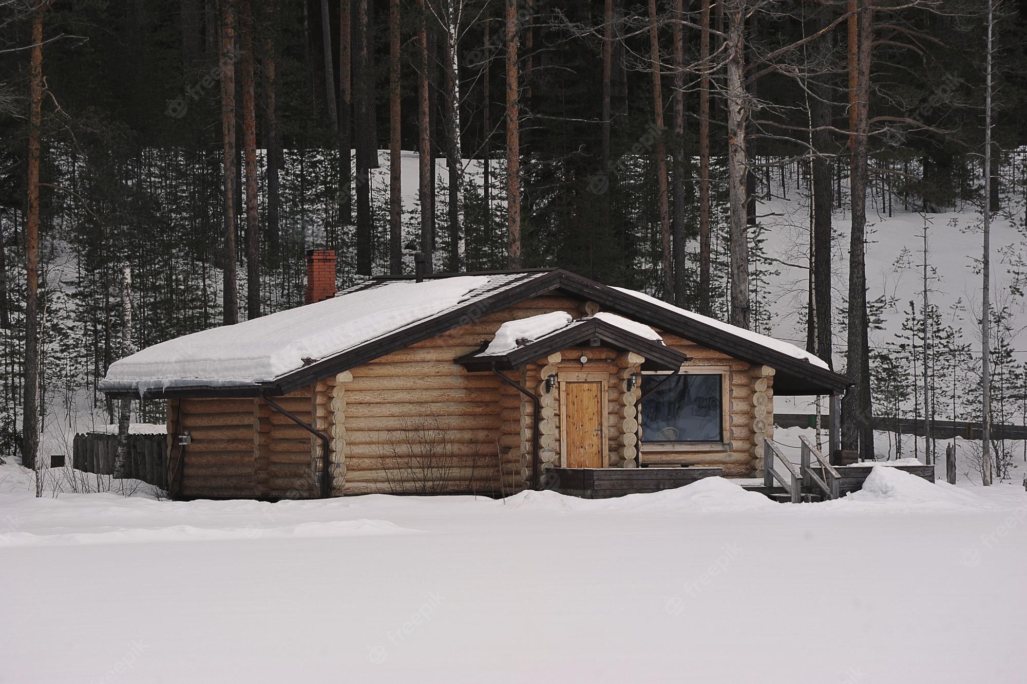 Forest House Covered In Snow 4K Wallpapers