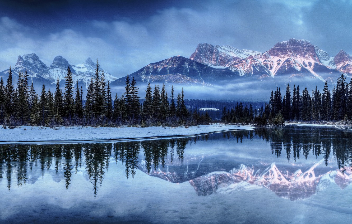 Forest Lake Mountains Snow Wallpapers