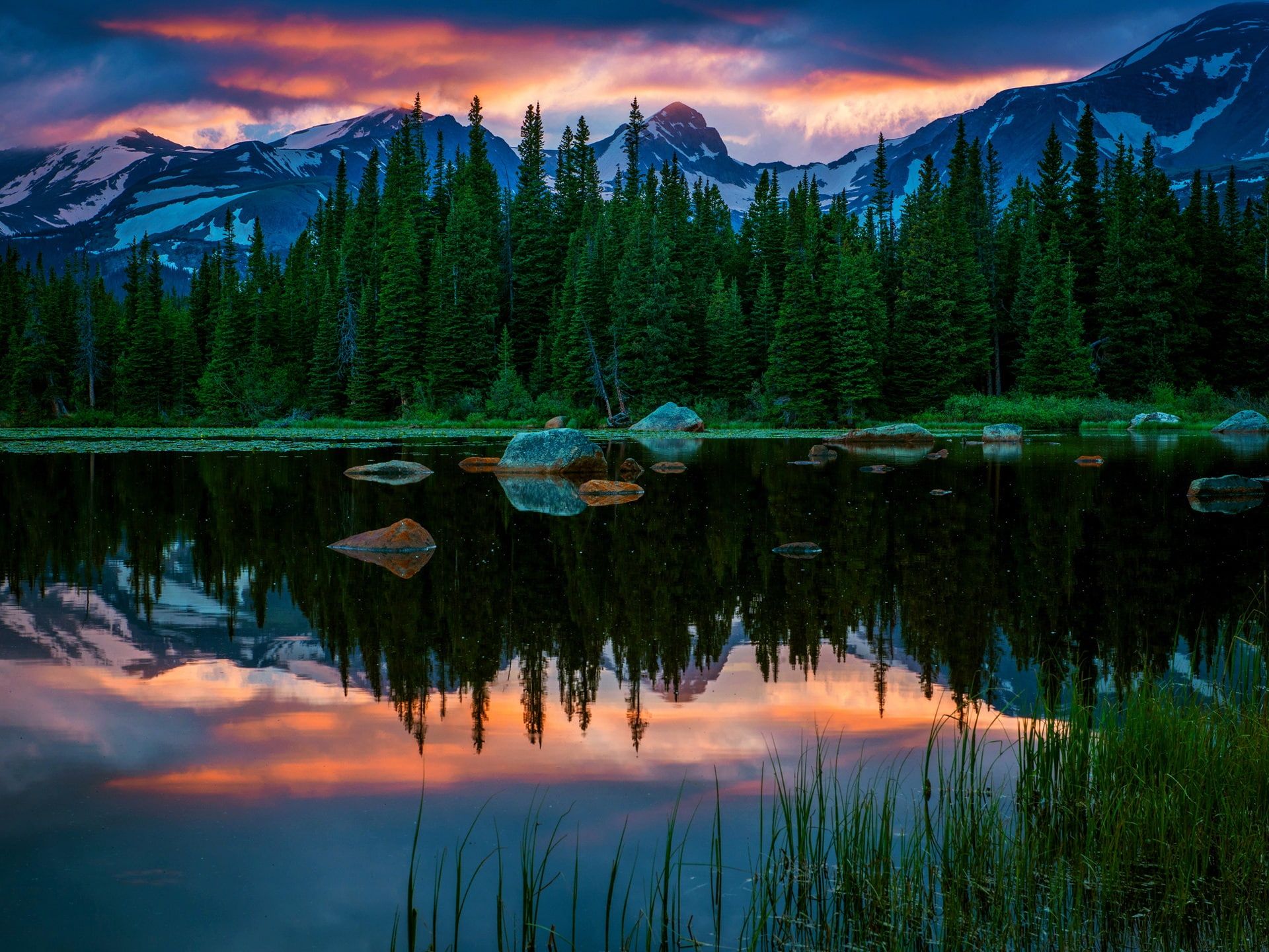 Forest Lake Mountains Snow Wallpapers