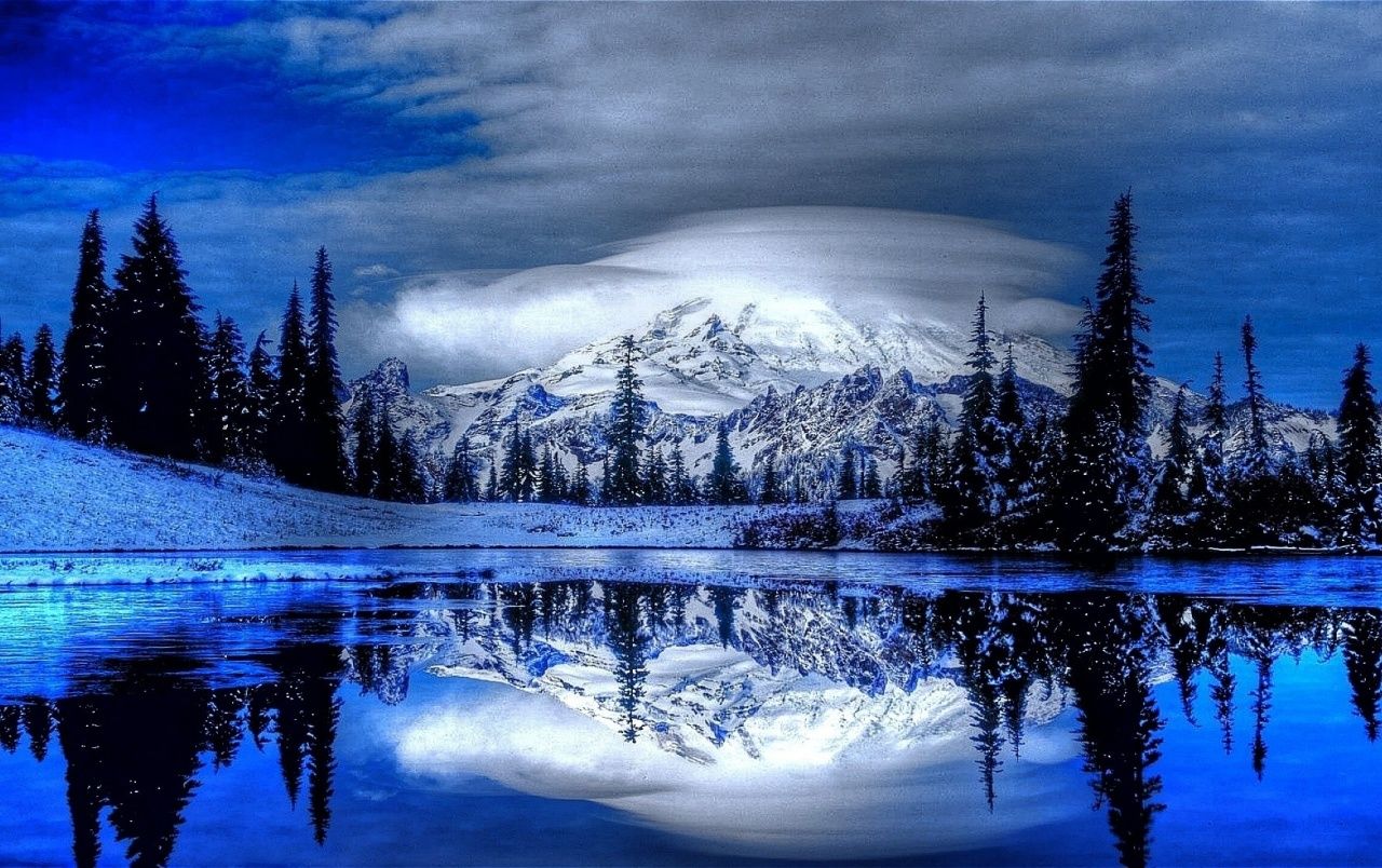 Forest Lake Mountains Snow Wallpapers