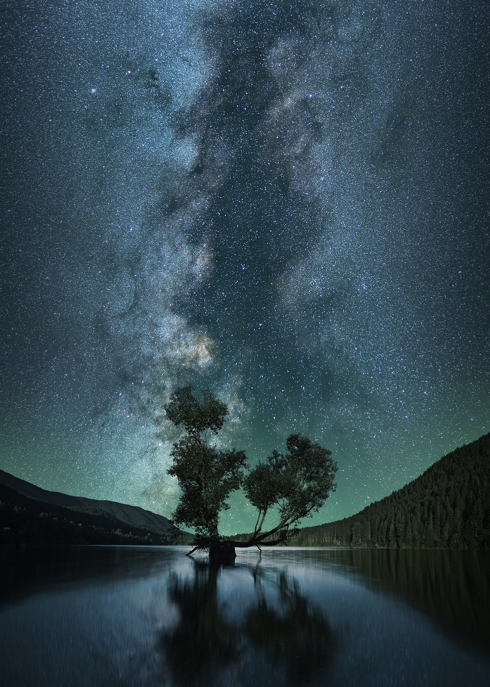 Forest Milky Way Night Reflection Over River Wallpapers