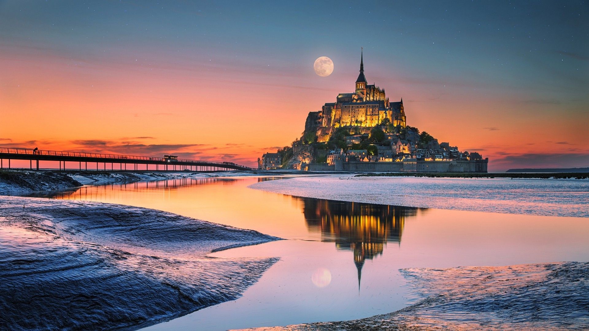 France Mont Saint Michel Sunset Wallpapers