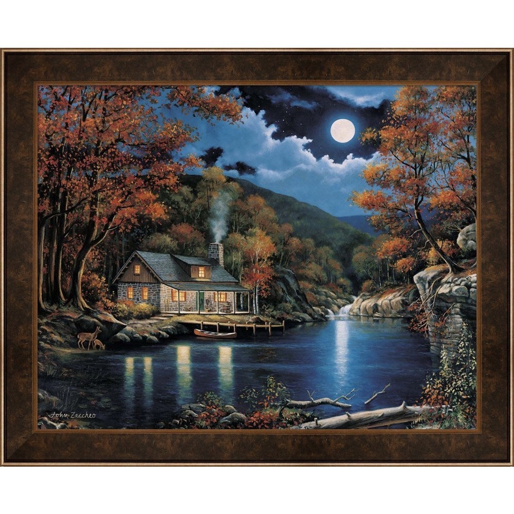 Full Moon Over Lakeside Cabin Wallpapers