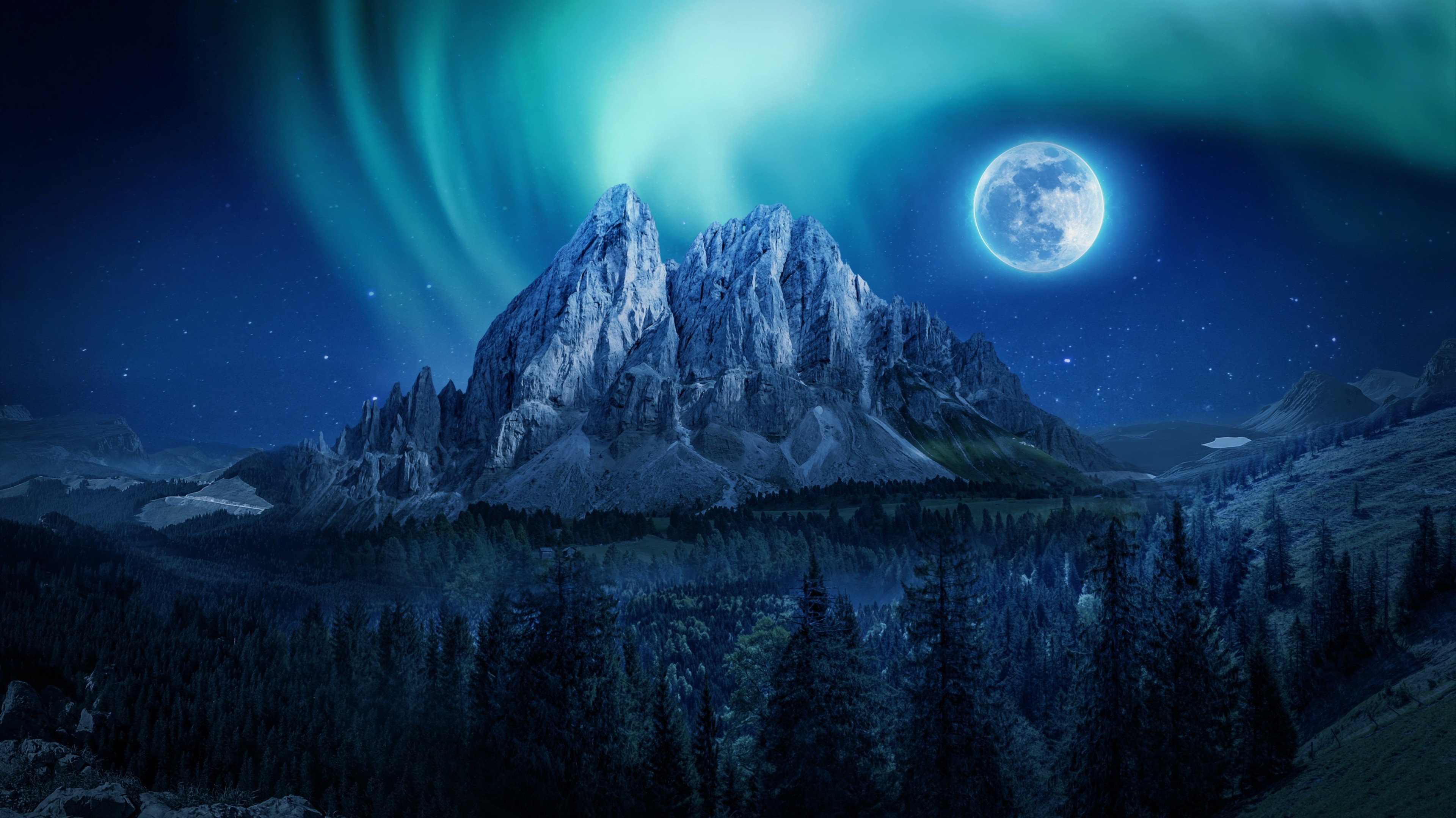 Full Moon Over Lakeside Cabin Wallpapers